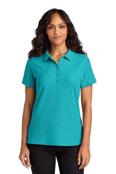 Port Authority LK200 Womens Wearever Signature Pique Short Sleeve Polo Shirt Aquamarine Blue Model Front