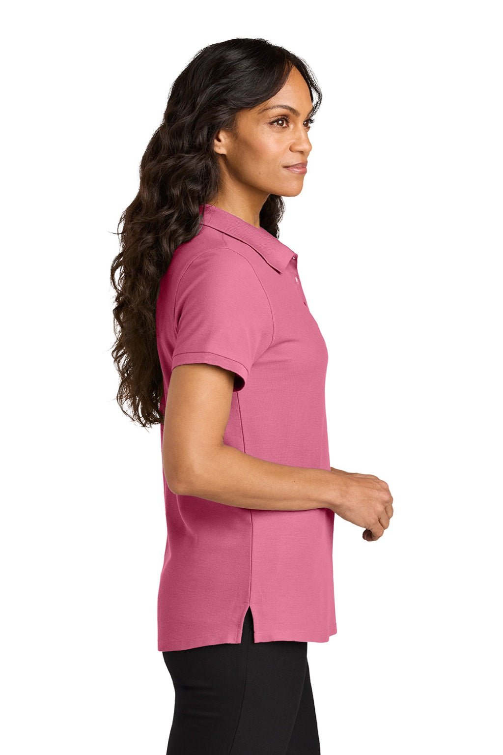 Port Authority LK200 Womens Wearever Signature Pique Short Sleeve Polo Shirt Awareness Pink Model Side