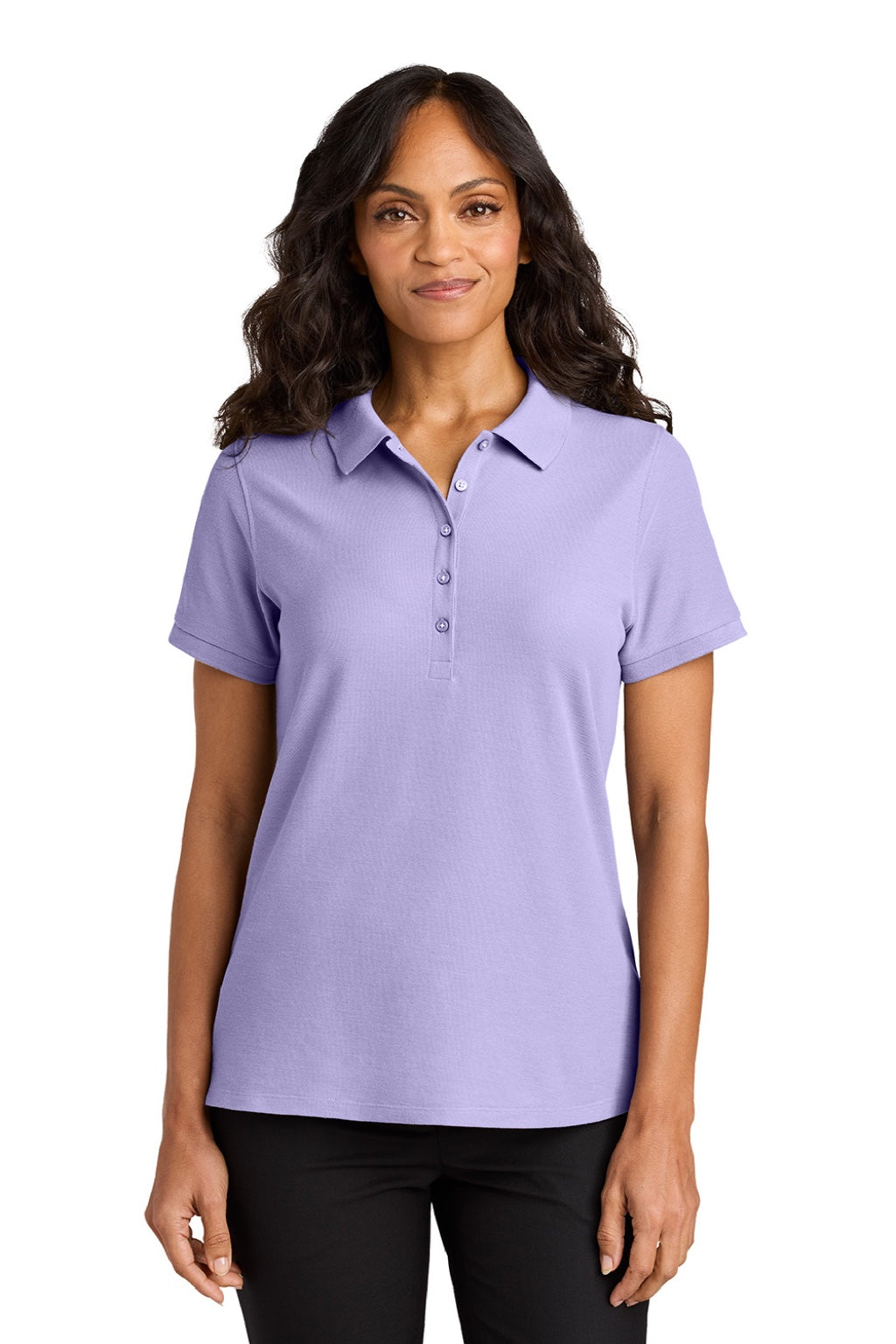 Port Authority LK200 Womens Wearever Signature Pique Short Sleeve Polo Shirt Bright Lavender Puprple Model Front