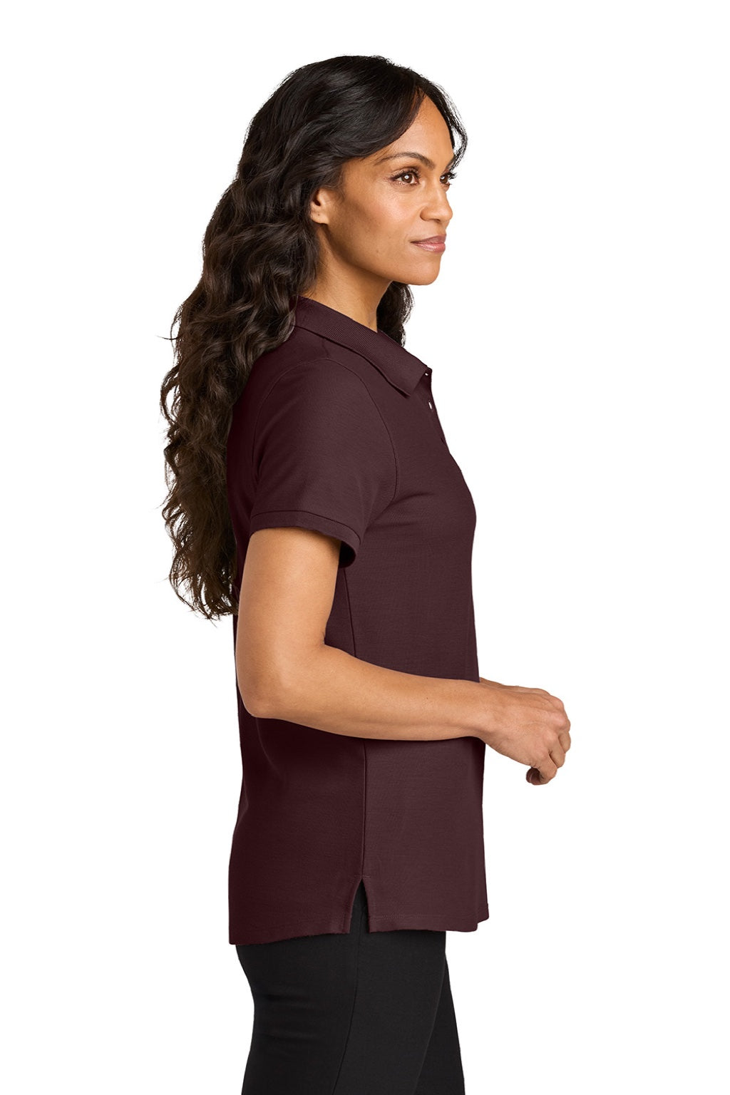 Port Authority LK200 Womens Wearever Signature Pique Short Sleeve Polo Shirt Maroon Model Side