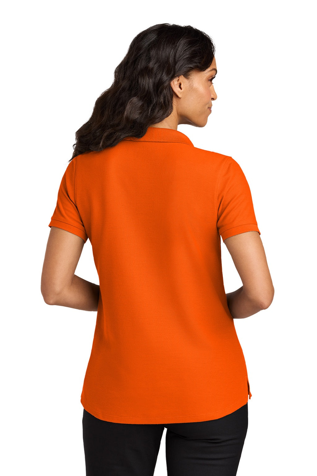 Port Authority LK200 Womens Wearever Signature Pique Short Sleeve Polo Shirt Neon Orange Model Back