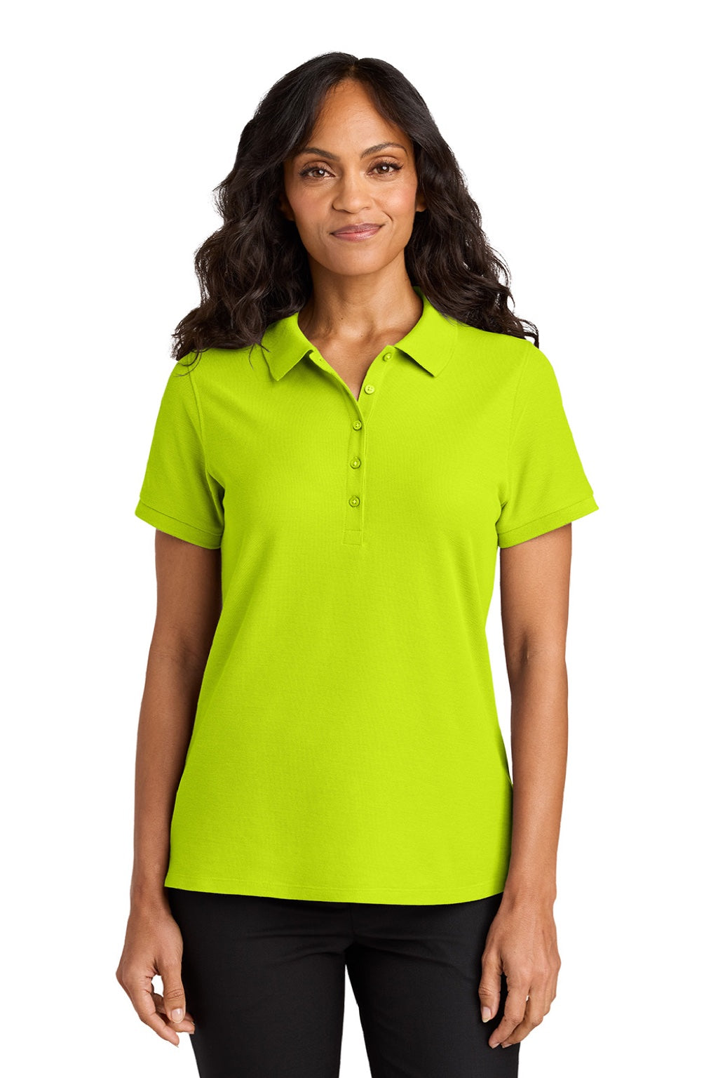 Port Authority LK200 Womens Wearever Signature Pique Short Sleeve Polo Shirt Neon Yellow Model Front