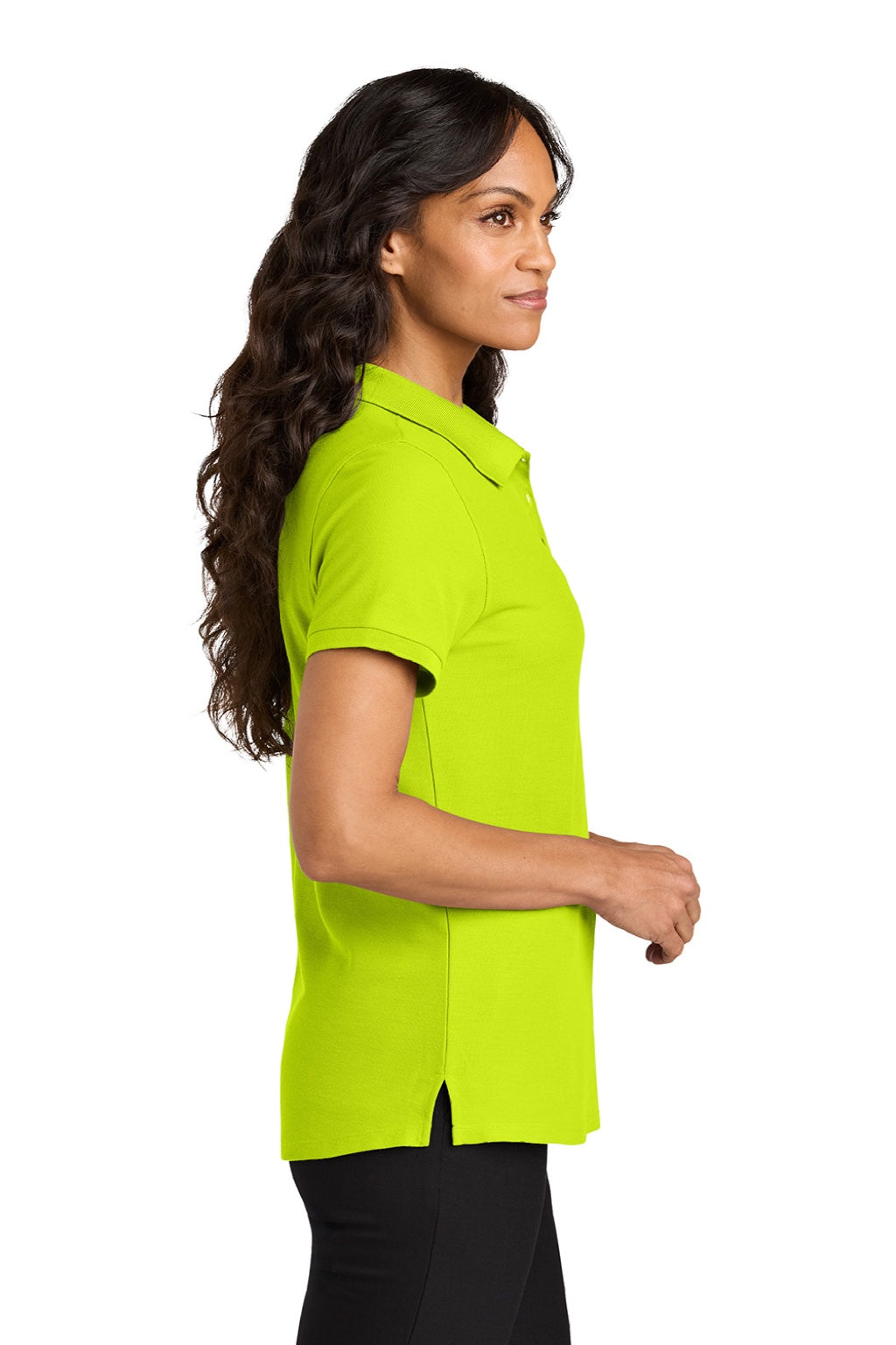 Port Authority LK200 Womens Wearever Signature Pique Short Sleeve Polo Shirt Neon Yellow Model Side