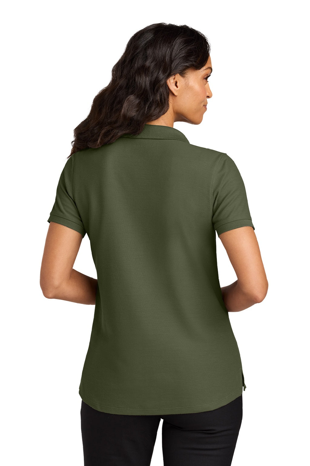 Port Authority LK200 Womens Wearever Signature Pique Short Sleeve Polo Shirt Olive Drab Green Model Back