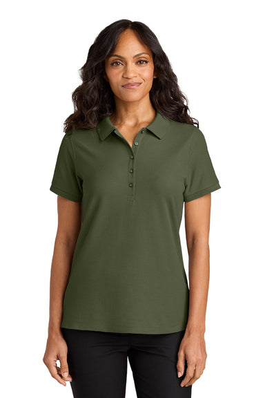 Port Authority LK200 Womens Wearever Signature Pique Short Sleeve Polo Shirt Olive Drab Green Model Front