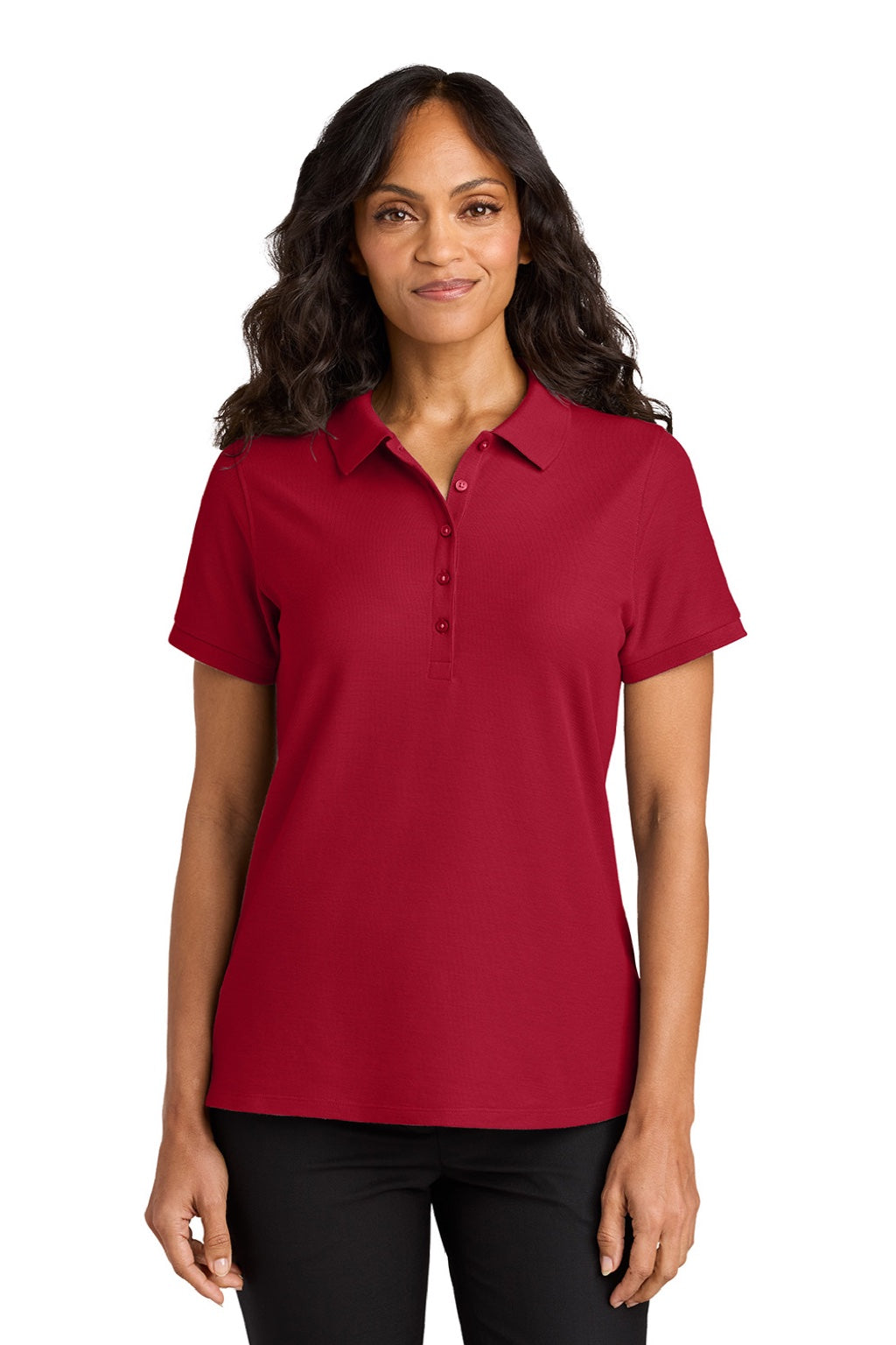 Port Authority LK200 Womens Wearever Signature Pique Short Sleeve Polo Shirt Red Model Front