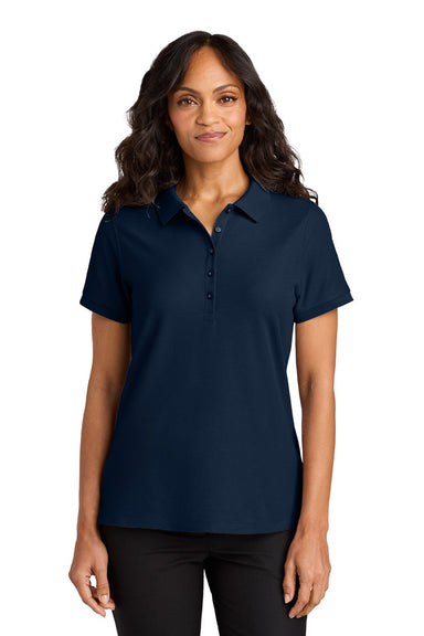 Port Authority LK200 Womens Wearever Signature Pique Short Sleeve Polo Shirt River Navy Blue Model Front