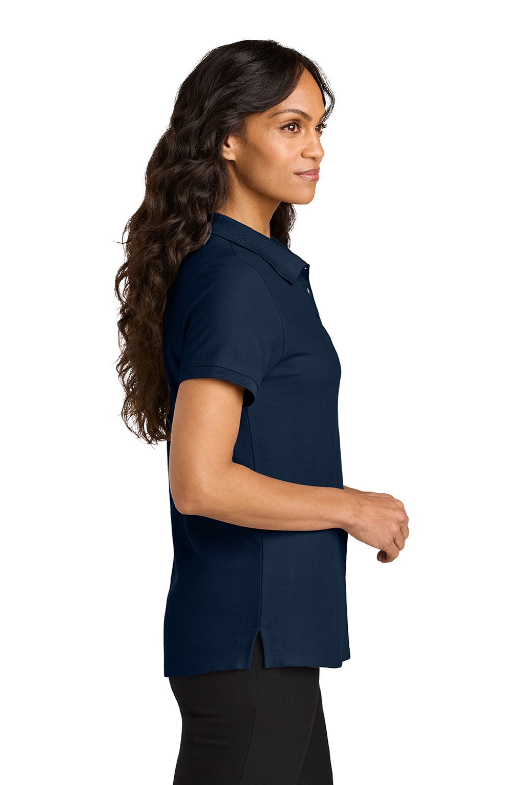 Port Authority LK200 Womens Wearever Signature Pique Short Sleeve Polo Shirt River Navy Blue Model Side