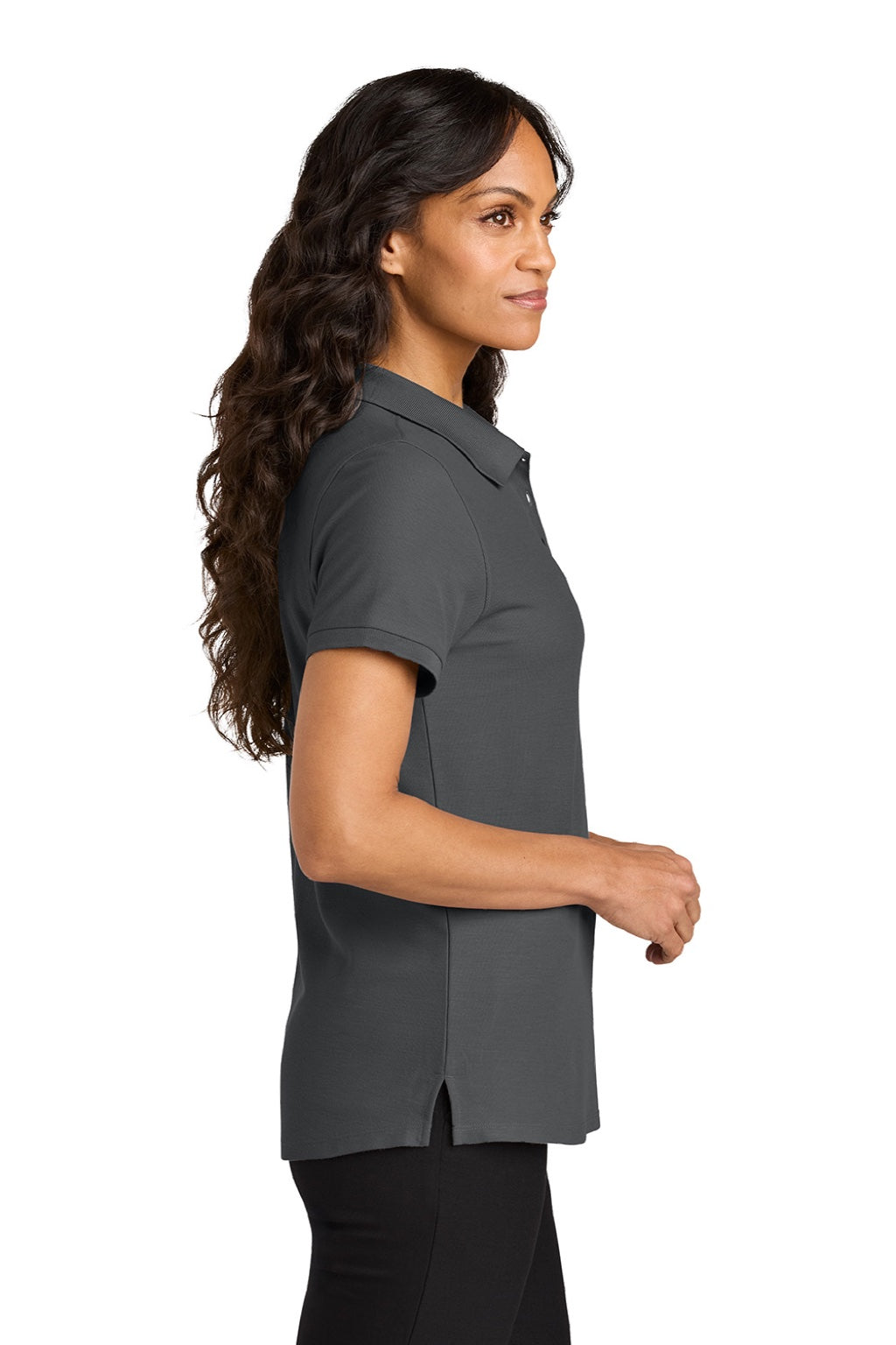 Port Authority LK200 Womens Wearever Signature Pique Short Sleeve Polo Shirt Storm Grey Model Side