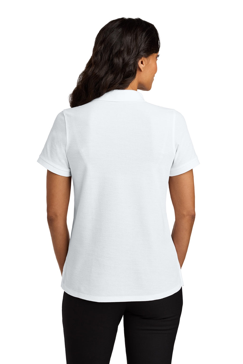 Port Authority LK200 Womens Wearever Signature Pique Short Sleeve Polo Shirt White Model Back