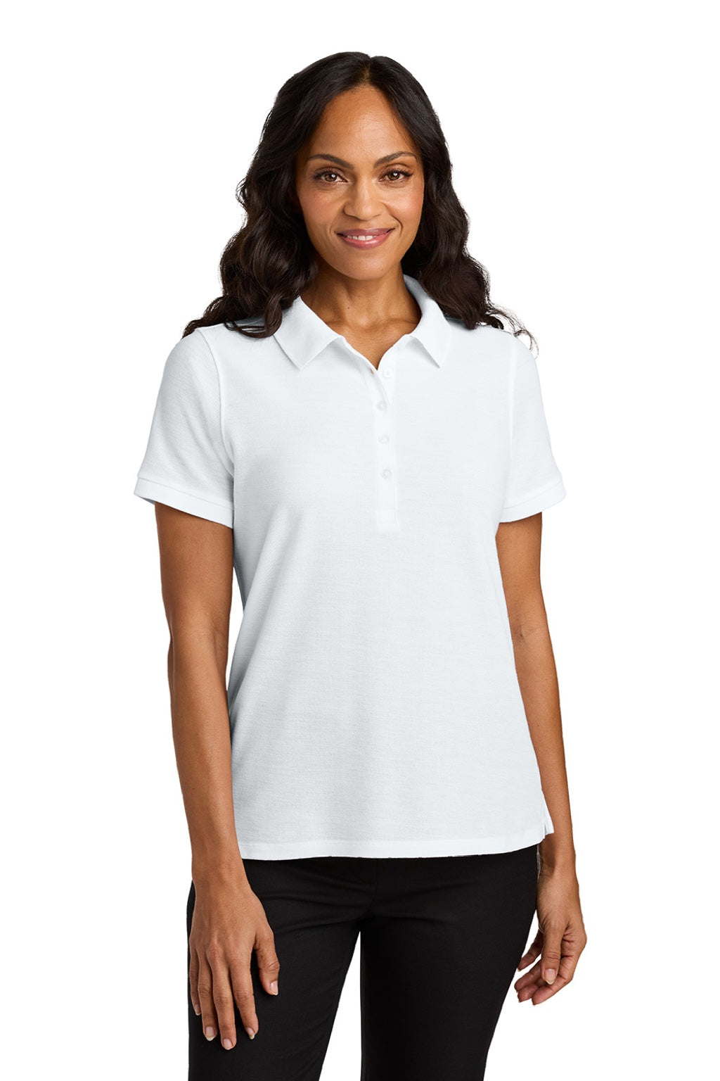 Port Authority LK200 Womens Wearever Signature Pique Short Sleeve Polo Shirt White Model Front