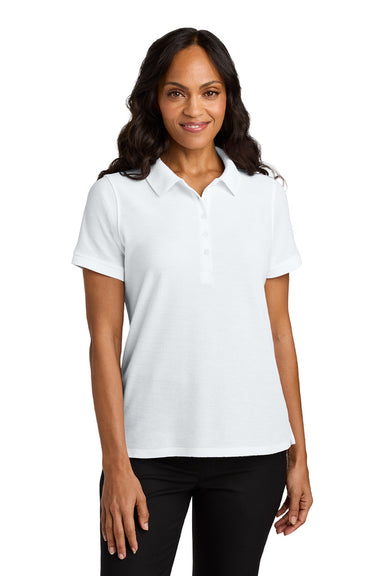 Port Authority LK200 Womens Wearever Signature Pique Short Sleeve Polo Shirt White Model Front
