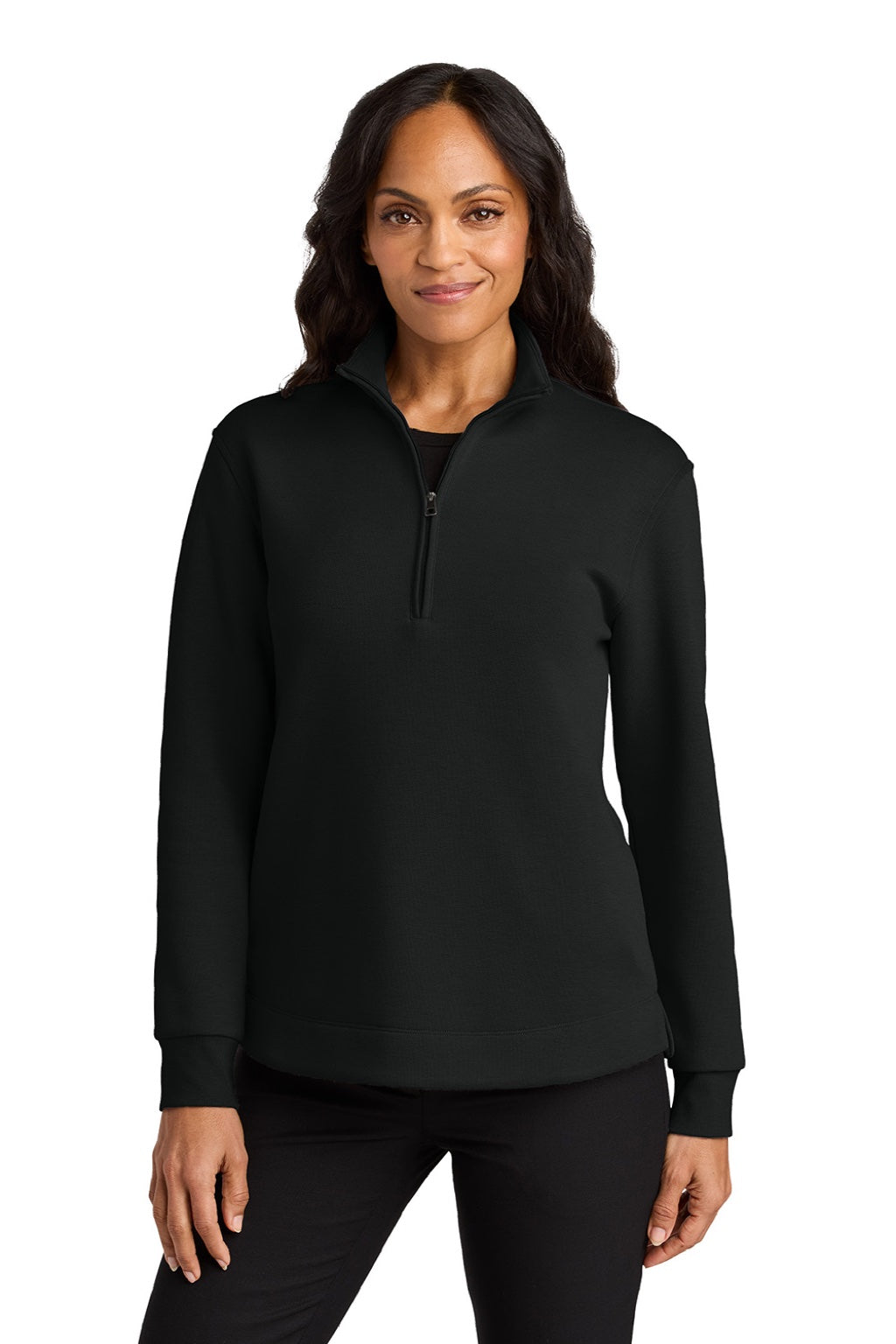Port Authority LK210 Womens Wearever Signature Double Pique 1/4 Zip Sweatshirt Deep Black Model Front