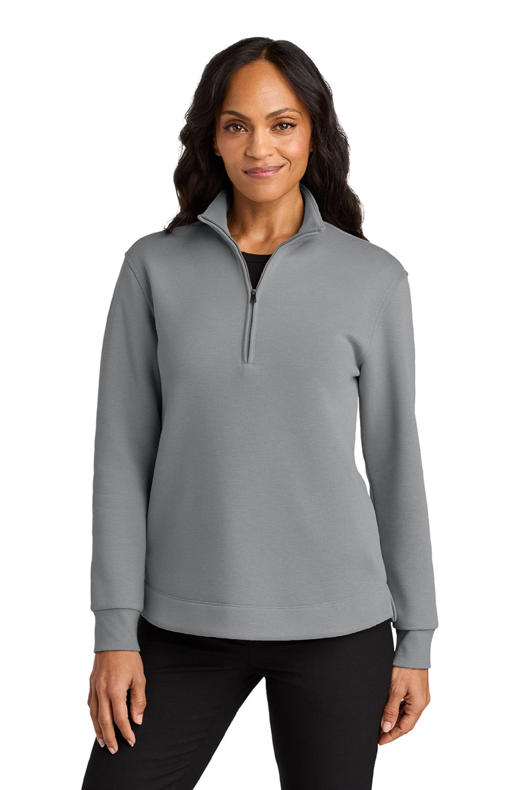 Port Authority LK210 Womens Wearever Signature Double Pique 1/4 Zip Sweatshirt Gusty Grey Model Front
