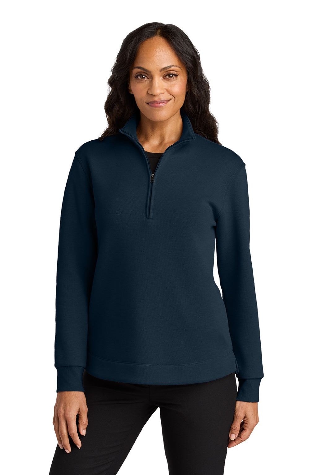 Port Authority LK210 Womens Wearever Signature Double Pique 1/4 Zip Sweatshirt River Navy Blue Model Front