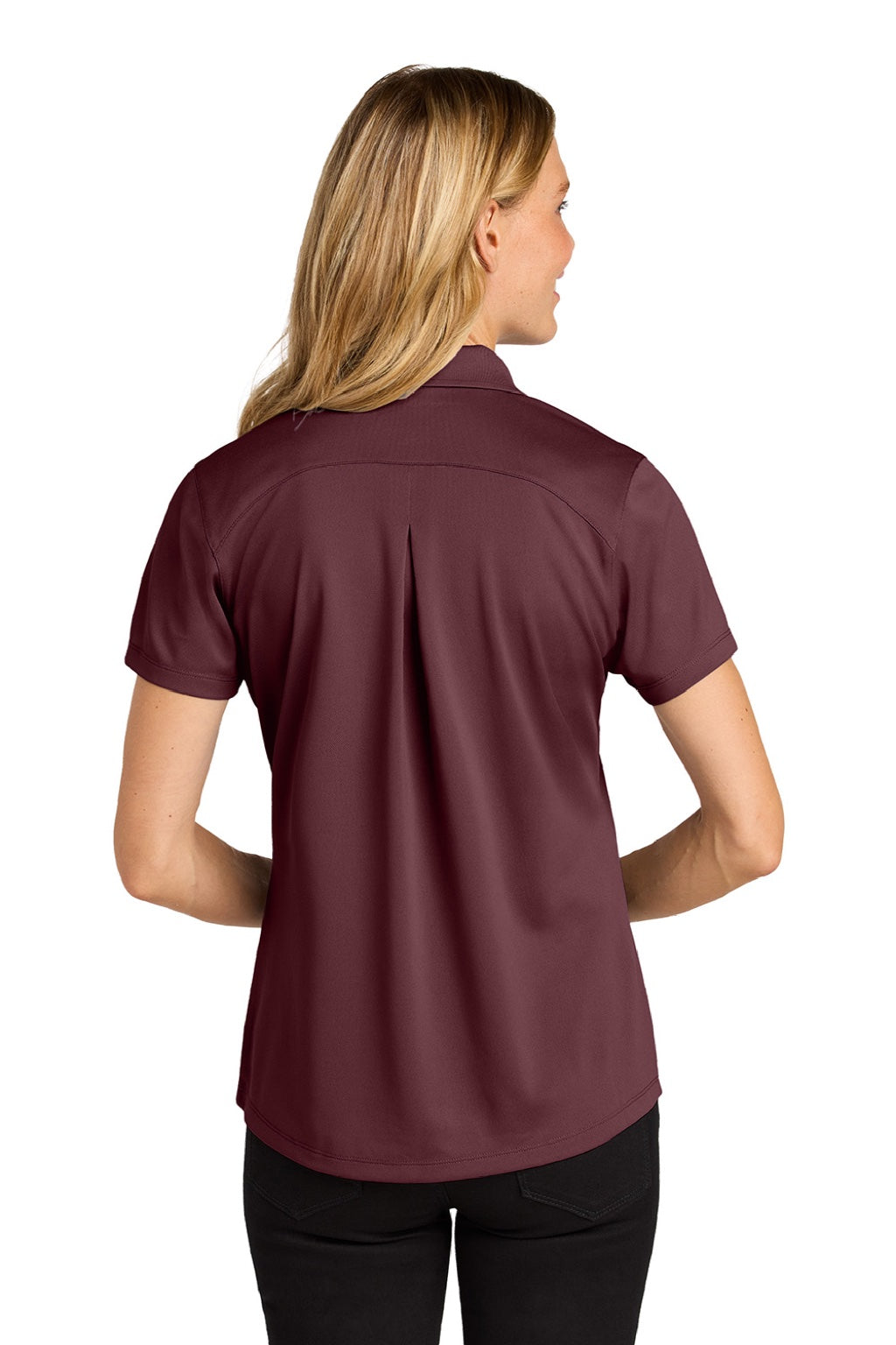 Port Authority LK240 Womens Wearever Moisture Wicking Pique Short Sleeve Polo Shirt Burgundy Model Back