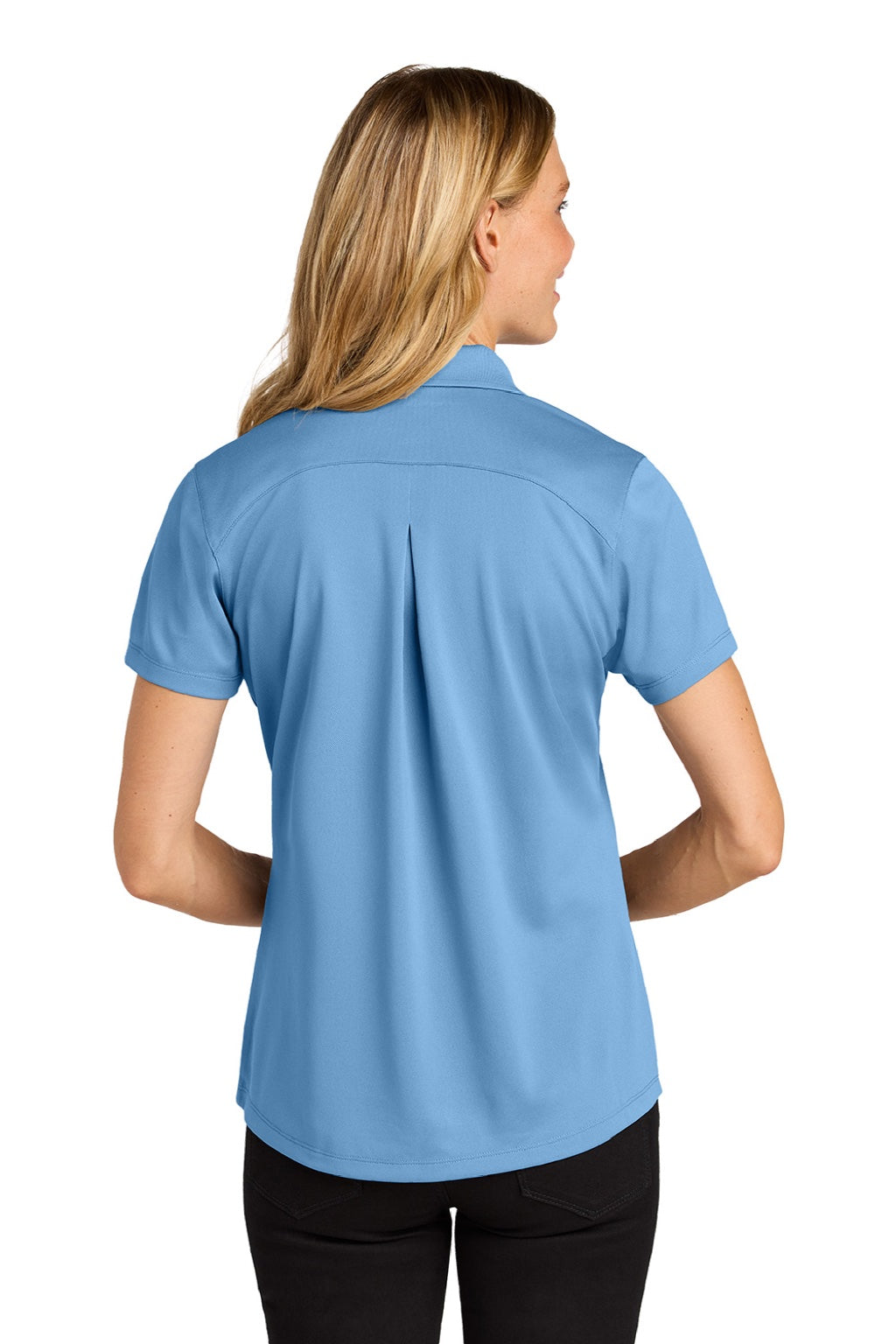 Port Authority LK240 Womens Wearever Moisture Wicking Pique Short Sleeve Polo Shirt Carolina Blue Model Back