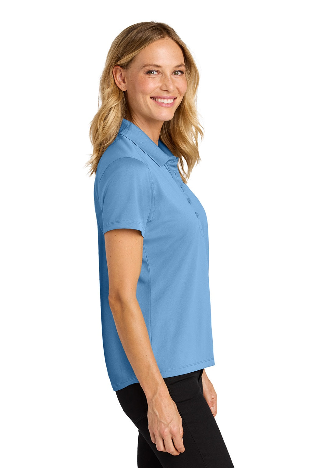 Port Authority LK240 Womens Wearever Moisture Wicking Pique Short Sleeve Polo Shirt Carolina Blue Model Side