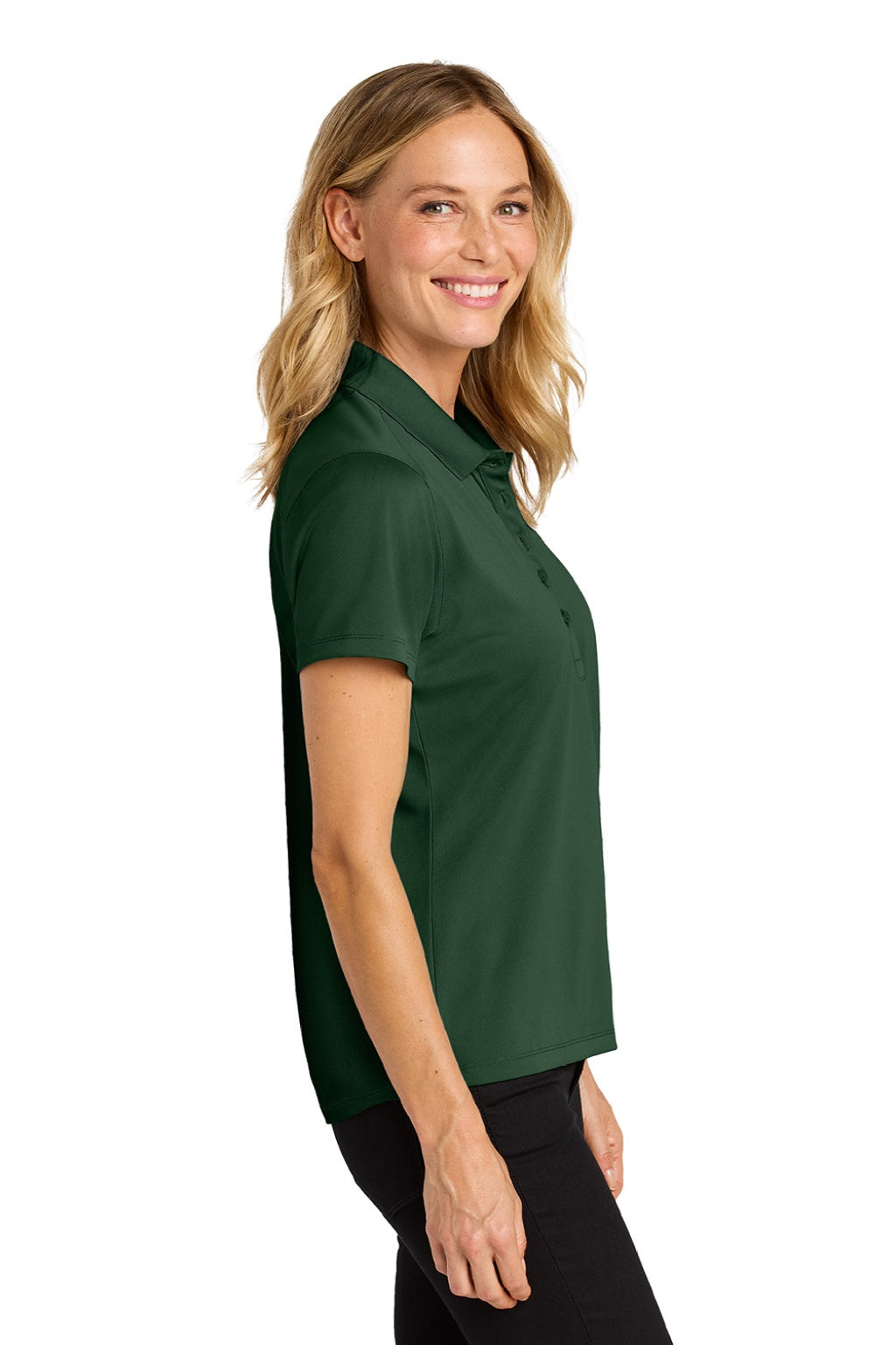Port Authority LK240 Womens Wearever Moisture Wicking Pique Short Sleeve Polo Shirt Deep Forest Green Model Side