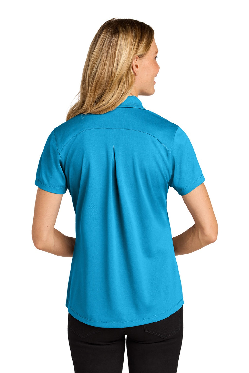 Port Authority LK240 Womens Wearever Moisture Wicking Pique Short Sleeve Polo Shirt Parcel Blue Model Back
