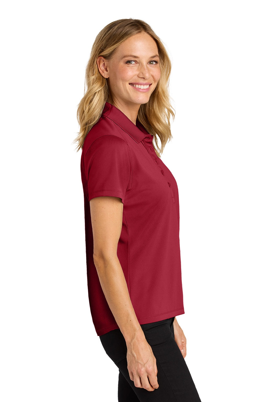 Port Authority LK240 Womens Wearever Moisture Wicking Pique Short Sleeve Polo Shirt Rich Red Model Side