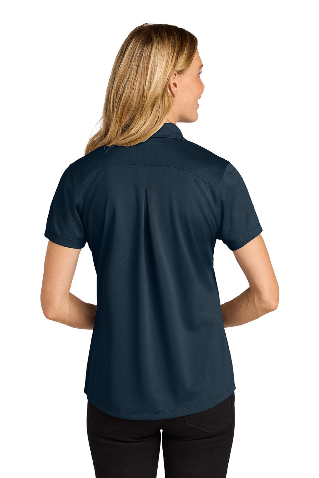 Port Authority LK240 Womens Wearever Moisture Wicking Pique Short Sleeve Polo Shirt River Navy Blue Model Back