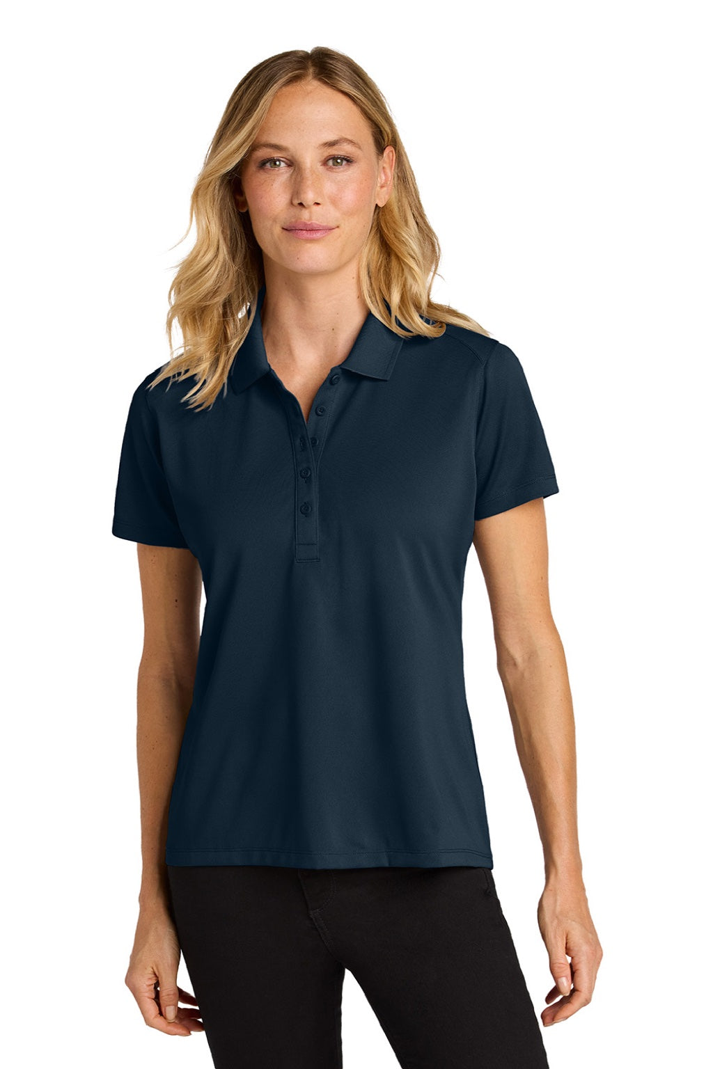 Port Authority LK240 Womens Wearever Moisture Wicking Pique Short Sleeve Polo Shirt River Navy Blue Model Front