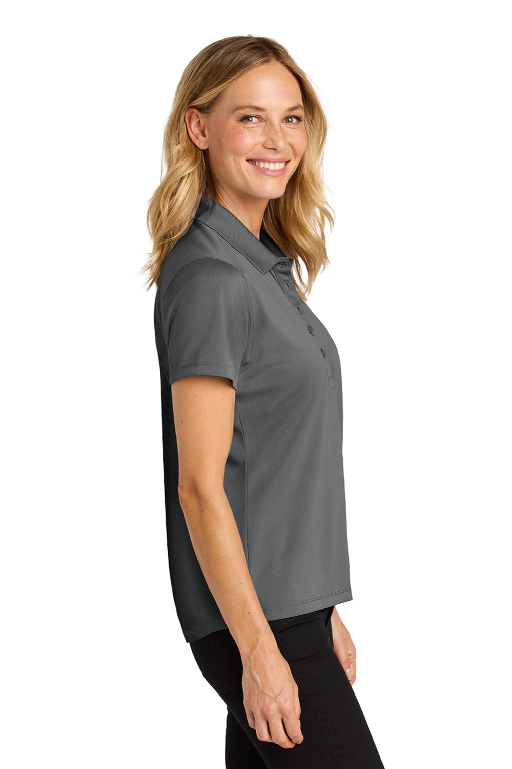 Port Authority LK240 Womens Wearever Moisture Wicking Pique Short Sleeve Polo Shirt Storm Grey Model Side