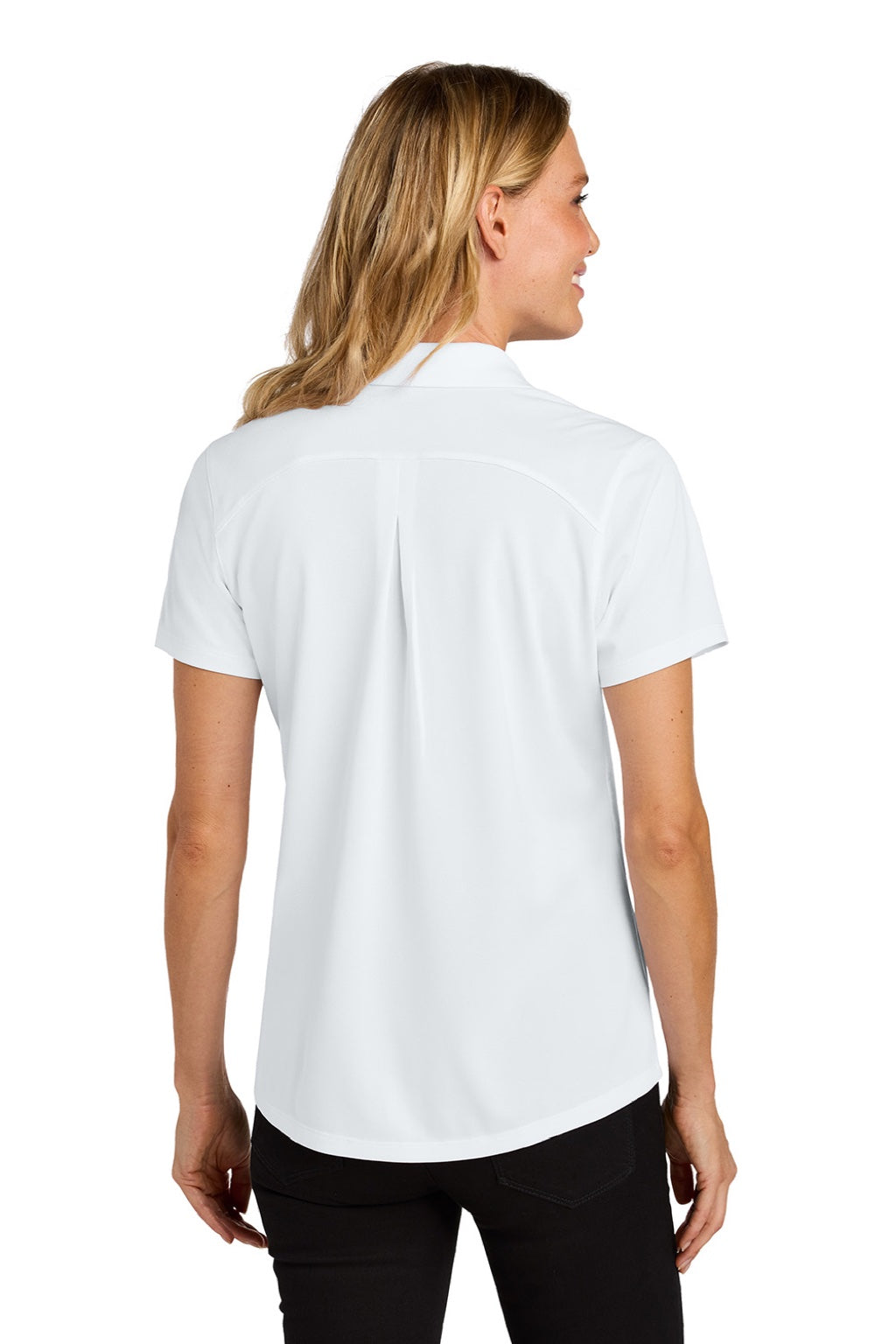 Port Authority LK240 Womens Wearever Moisture Wicking Pique Short Sleeve Polo Shirt White Model Back