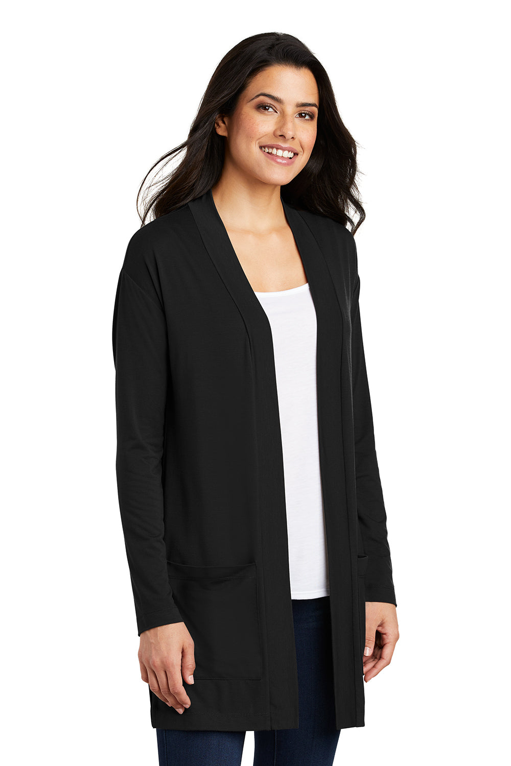 Port Authority LK5434 Womens Concept Long Sleeve Cardigan Sweater w/ Pockets Black Model 3q