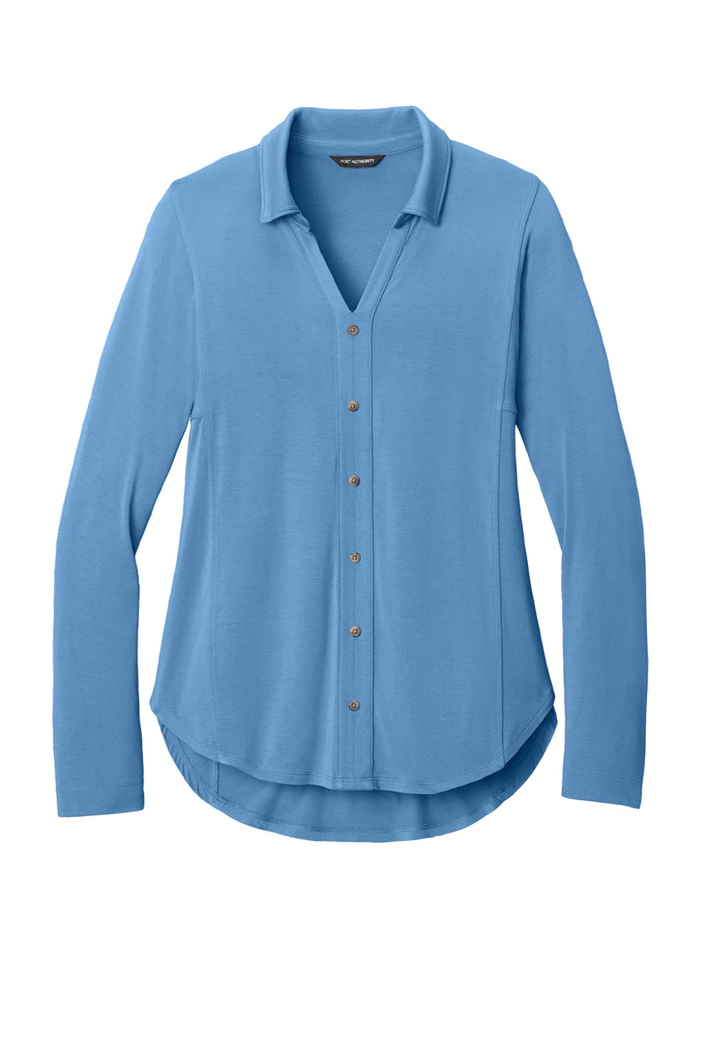 Port Authority LK5602 Womens Luxe Knit Button Down Long Sleeve Tunic Carolina Blue Flat Front