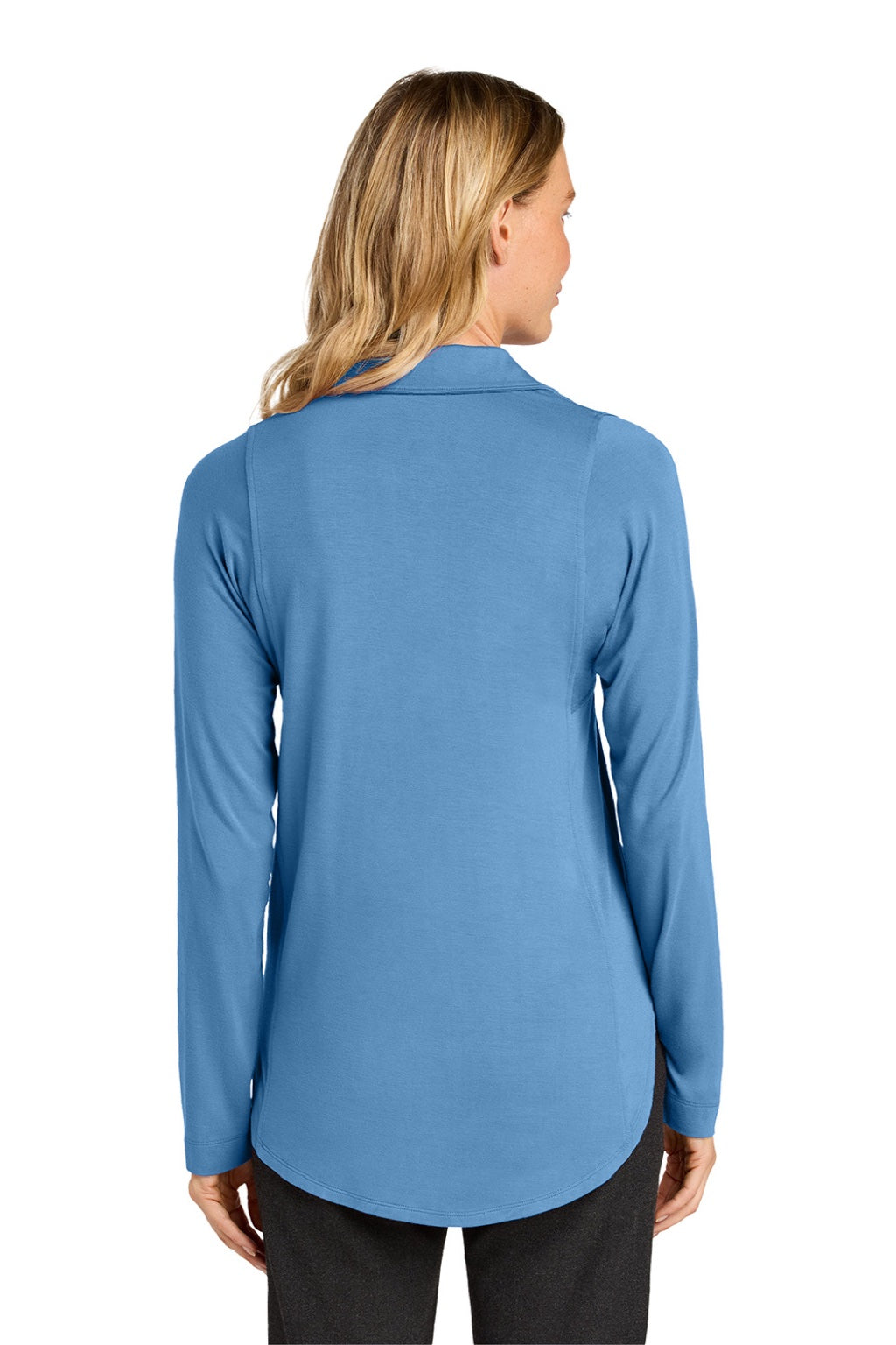 Port Authority LK5602 Womens Luxe Knit Button Down Long Sleeve Tunic Carolina Blue Model Back