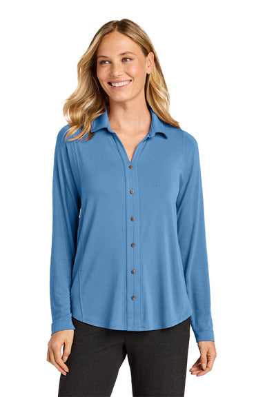 Port Authority LK5602 Womens Luxe Knit Button Down Long Sleeve Tunic Carolina Blue Model Front