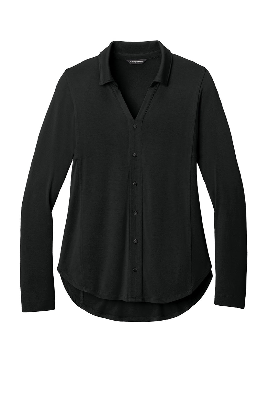 Port Authority LK5602 Womens Luxe Knit Button Down Long Sleeve Tunic Deep Black Flat Front