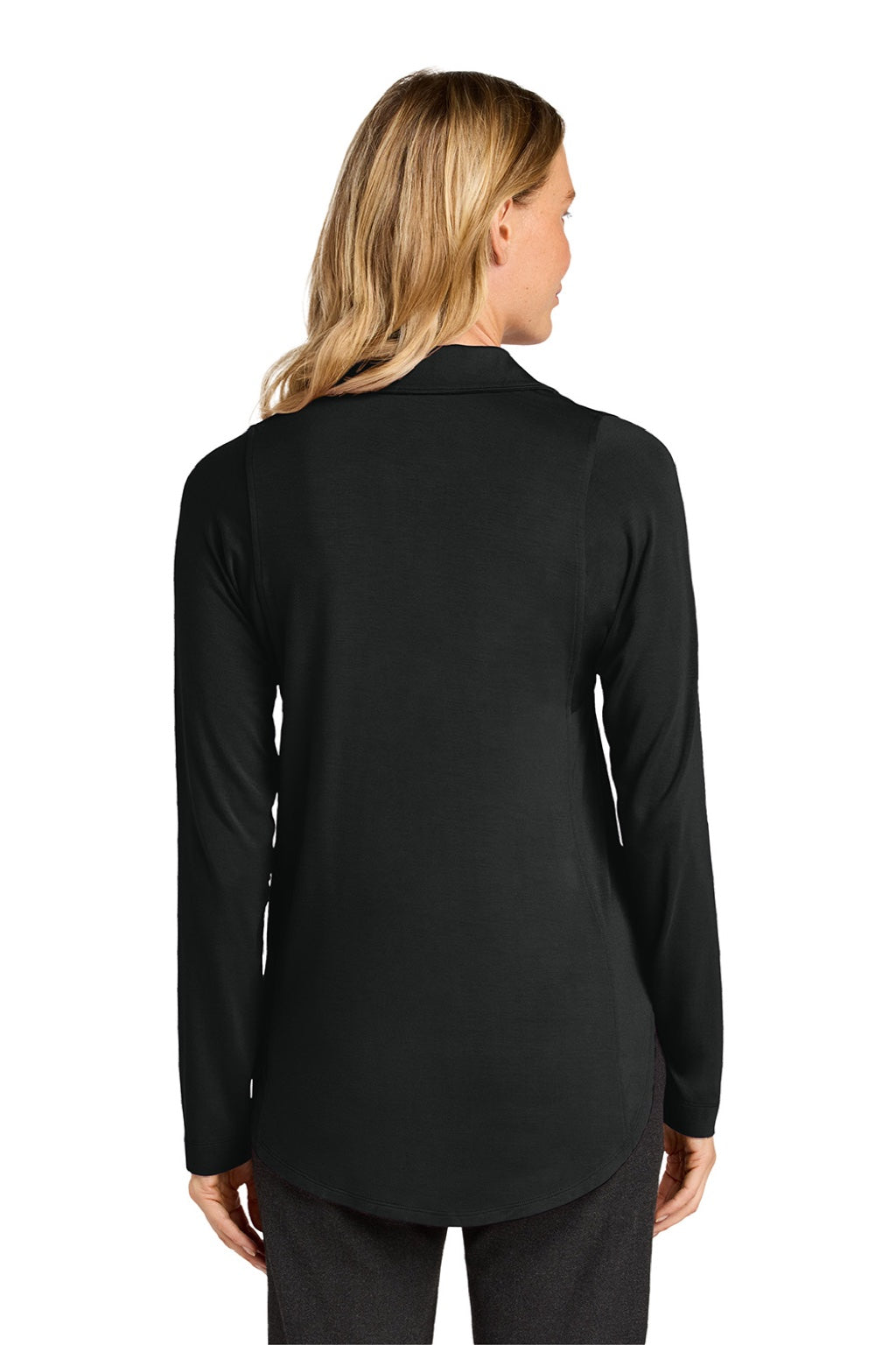Port Authority LK5602 Womens Luxe Knit Button Down Long Sleeve Tunic Deep Black Model Back