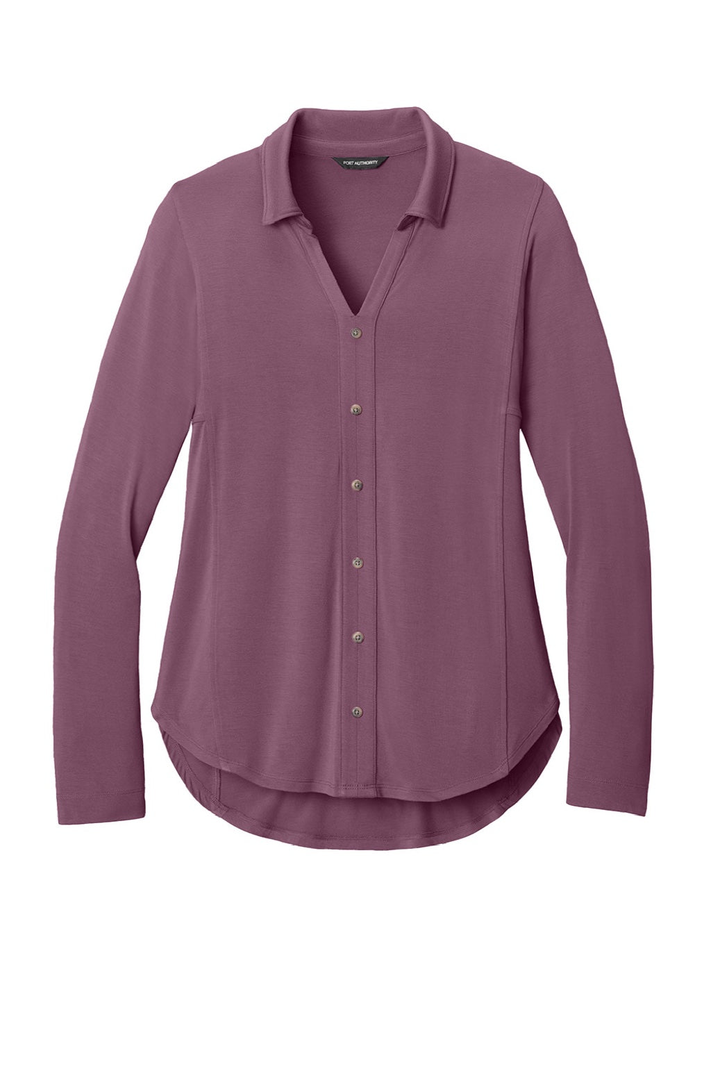 Port Authority LK5602 Womens Luxe Knit Button Down Long Sleeve Tunic Purple Mist Flat Front