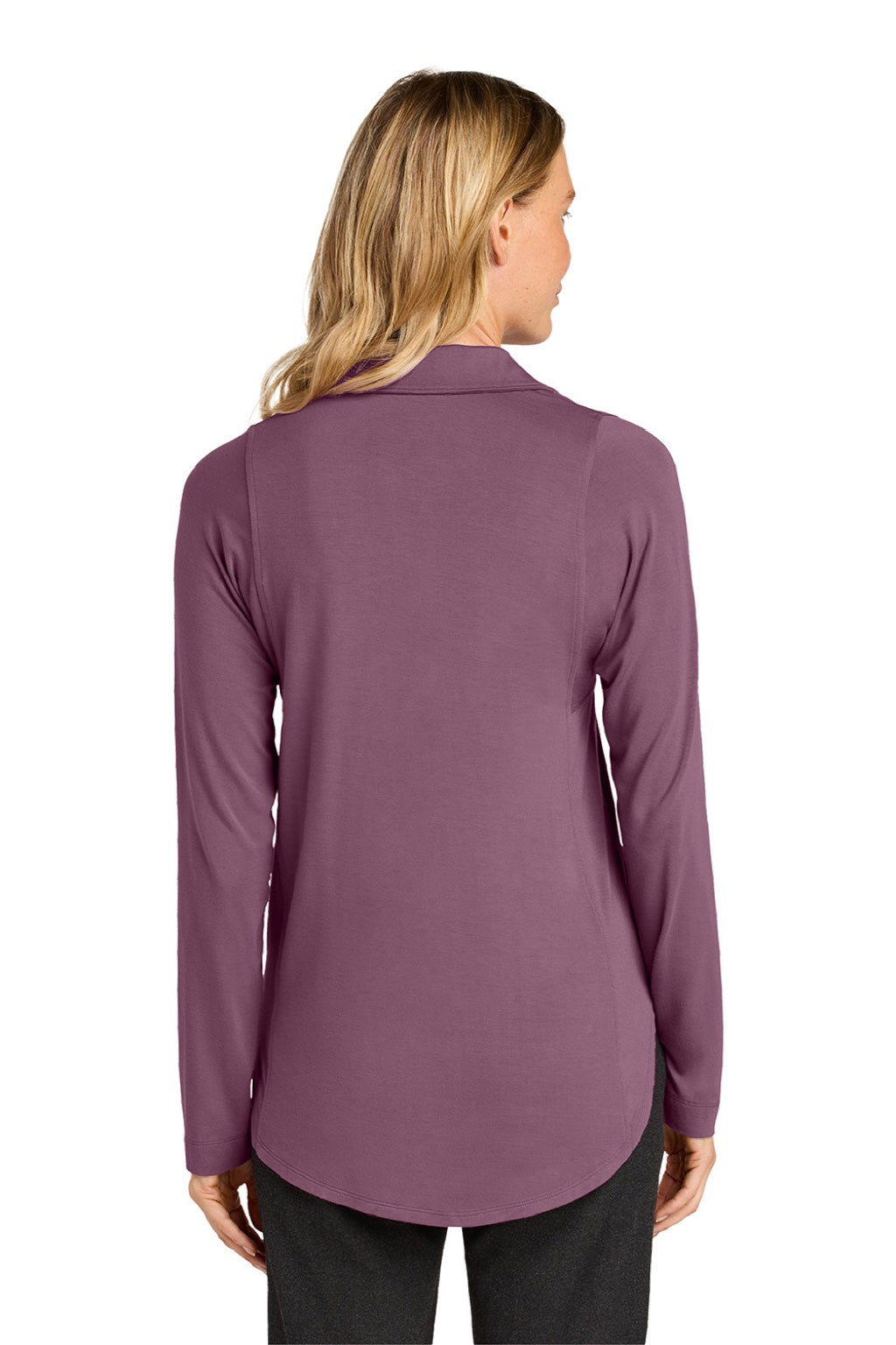Port Authority LK5602 Womens Luxe Knit Button Down Long Sleeve Tunic Purple Mist Model Back