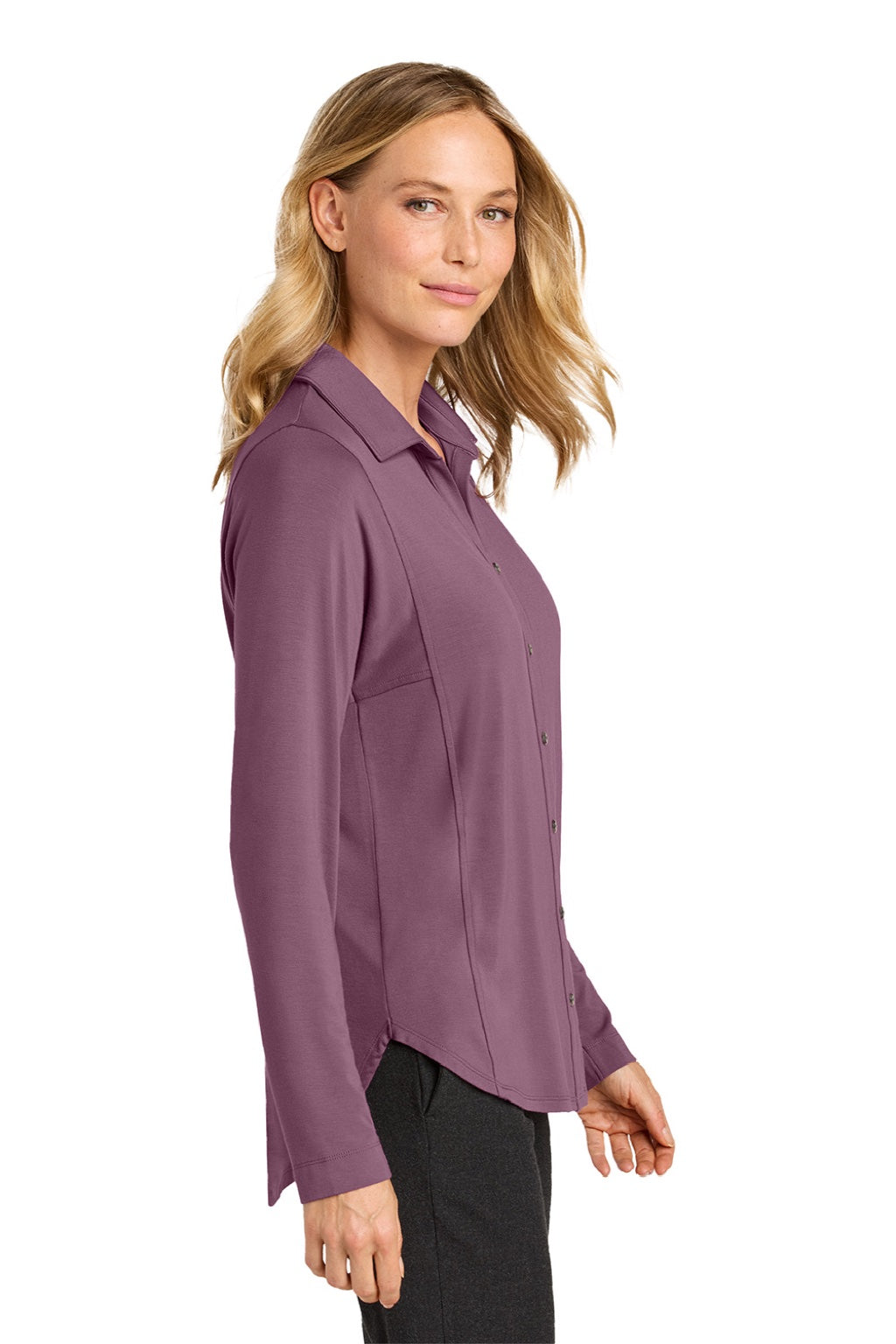 Port Authority LK5602 Womens Luxe Knit Button Down Long Sleeve Tunic Purple Mist Model Side