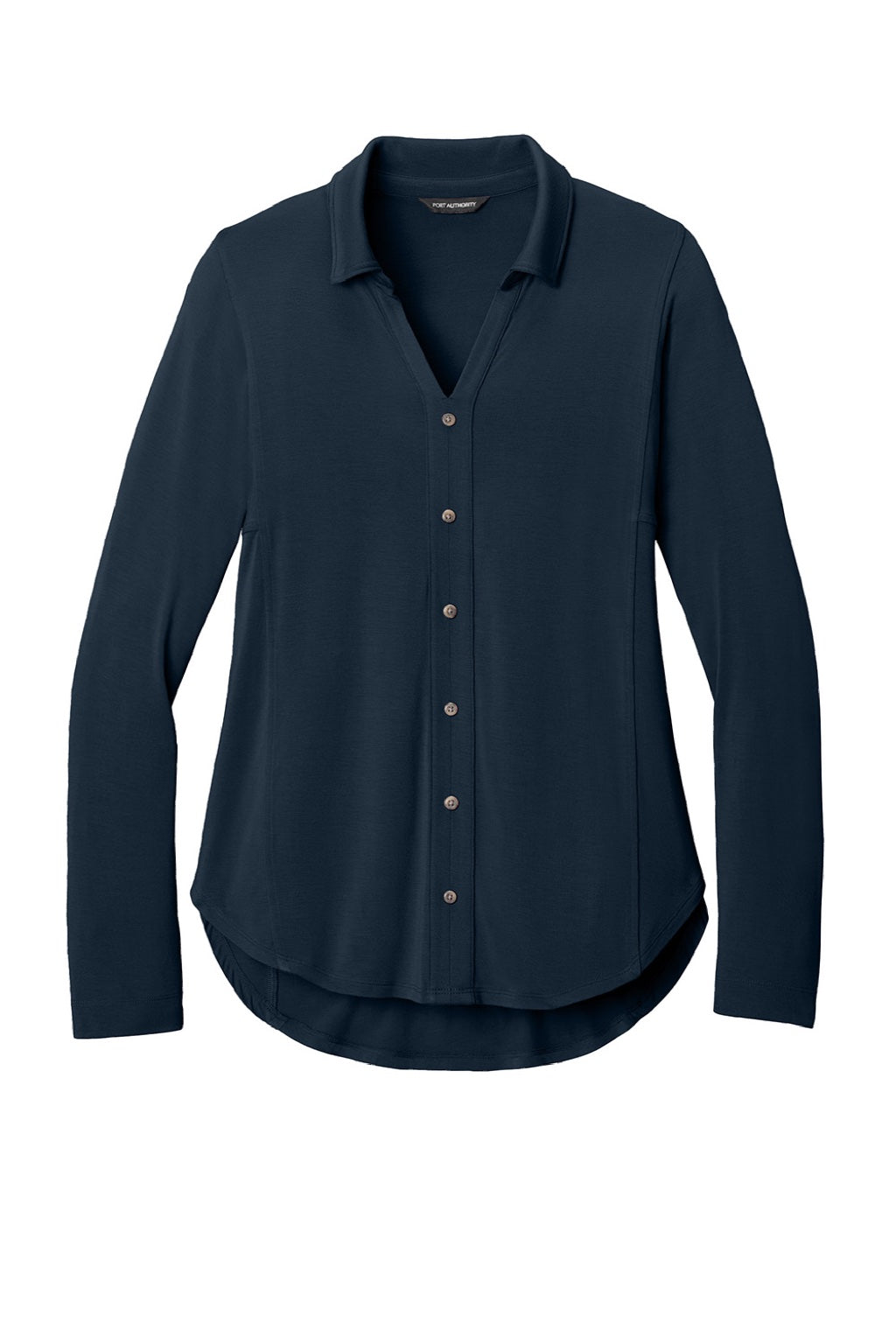 Port Authority LK5602 Womens Luxe Knit Button Down Long Sleeve Tunic River Navy Blue Flat Front