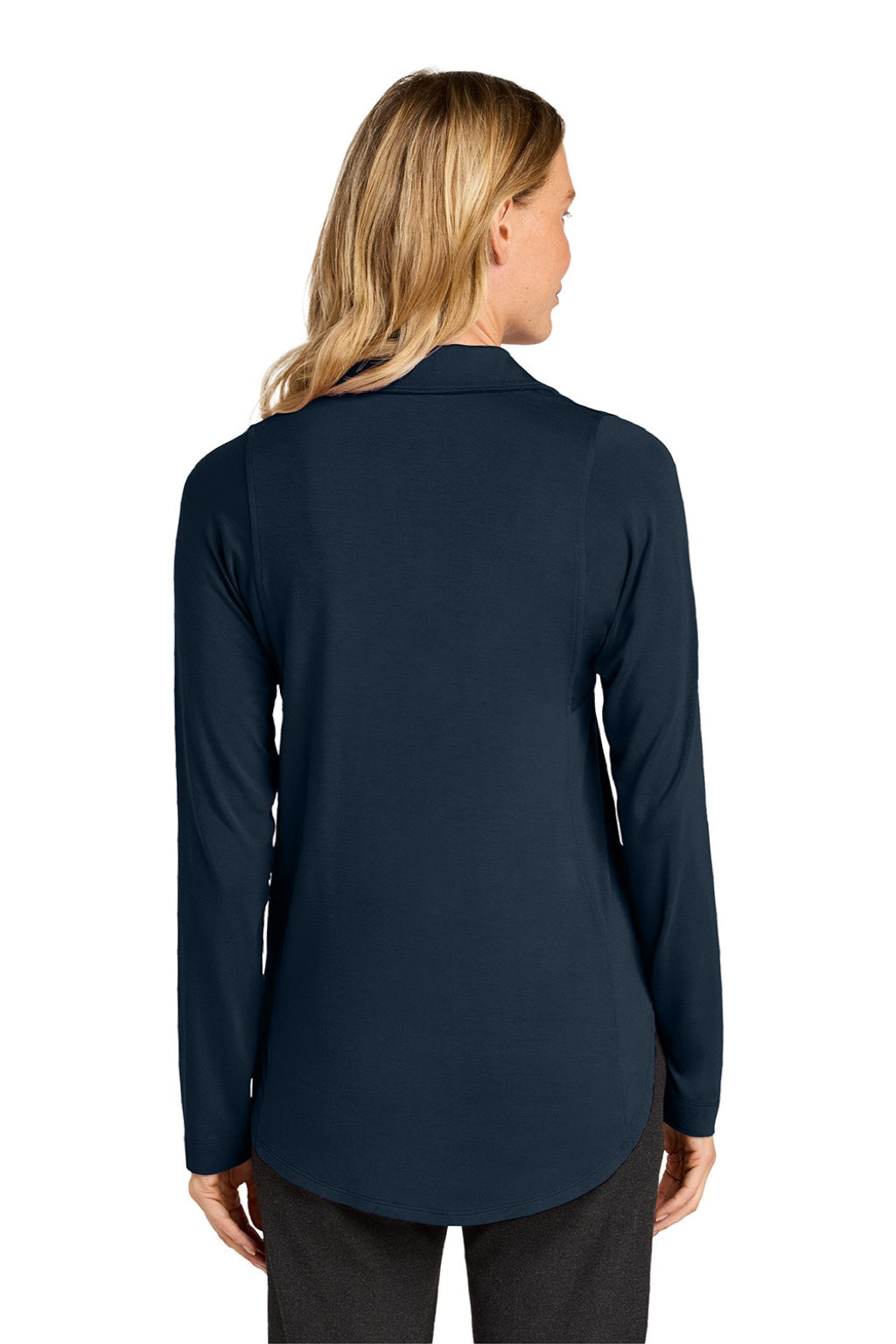 Port Authority LK5602 Womens Luxe Knit Button Down Long Sleeve Tunic River Navy Blue Model Back