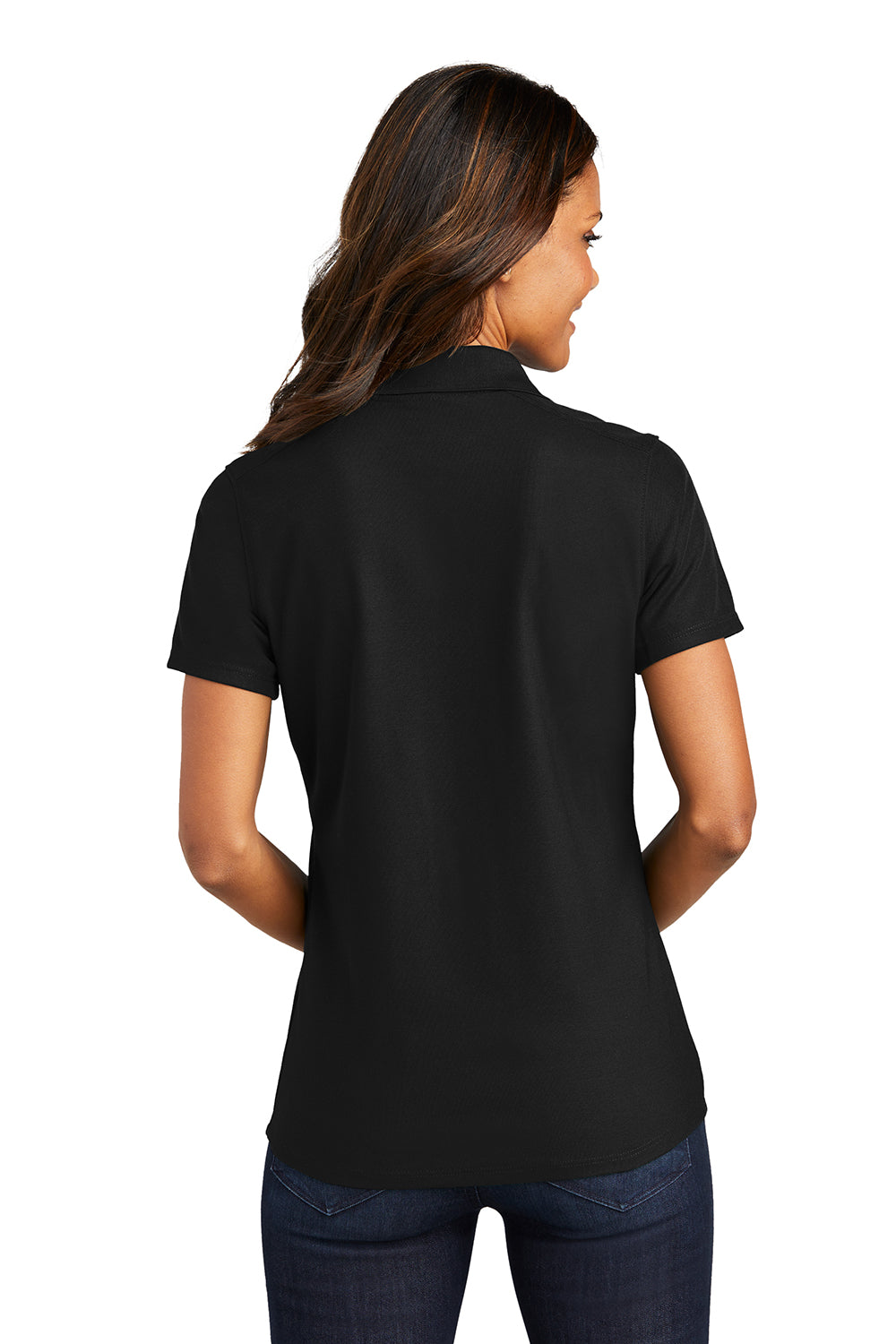 Port Authority LK600 Womens EZPerformance Moisture Wicking Short Sleeve Polo Shirt Black Model Back