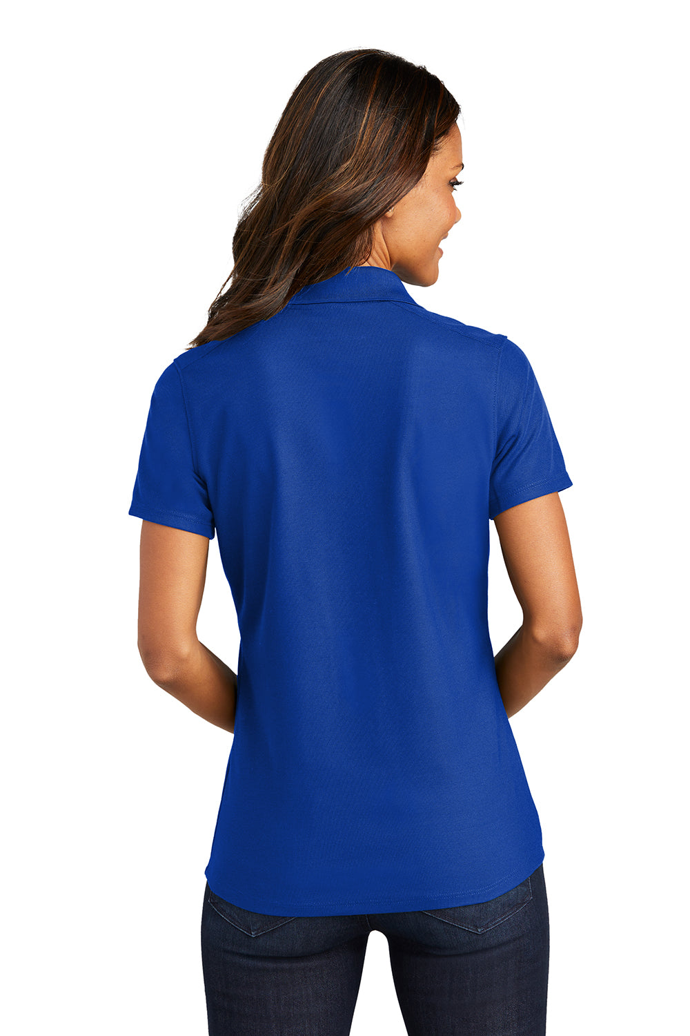 Port Authority LK600 Womens EZPerformance Moisture Wicking Short Sleeve Polo Shirt True Royal Blue Model Back