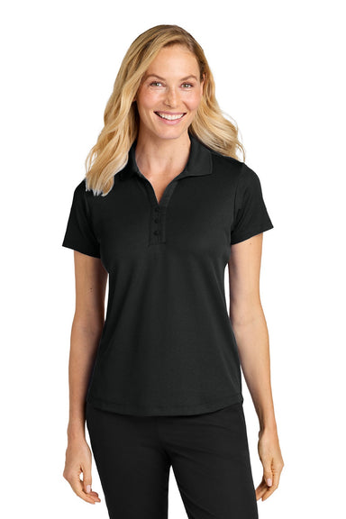 Port Authority LK620 Womens Plaited Pique Short Sleeve Polo Shirt Deep Black Model Front