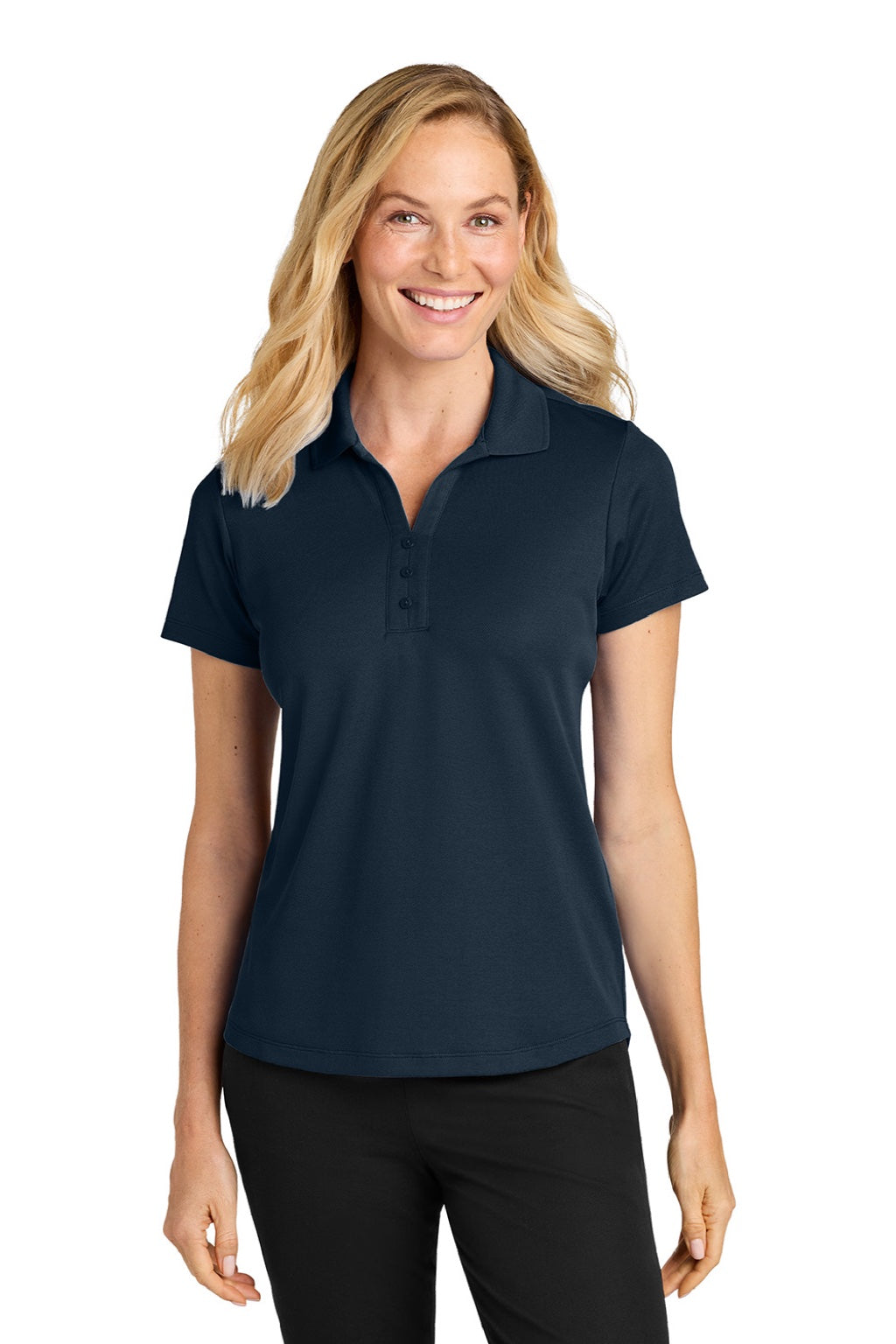 Port Authority LK620 Womens Plaited Pique Short Sleeve Polo Shirt Night Navy Blue Model Front