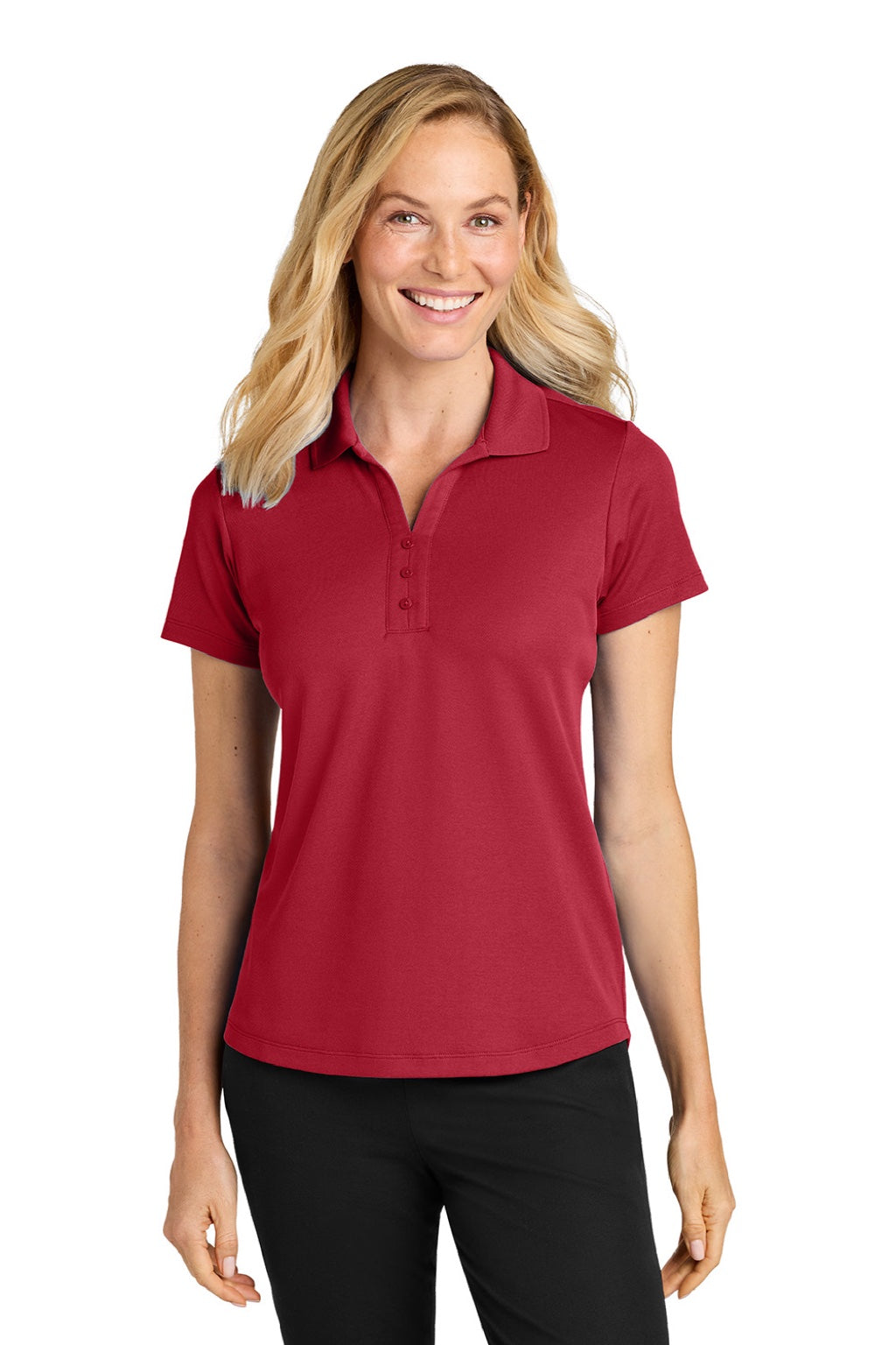 Port Authority LK620 Womens Plaited Pique Short Sleeve Polo Shirt Rich Red Model Front