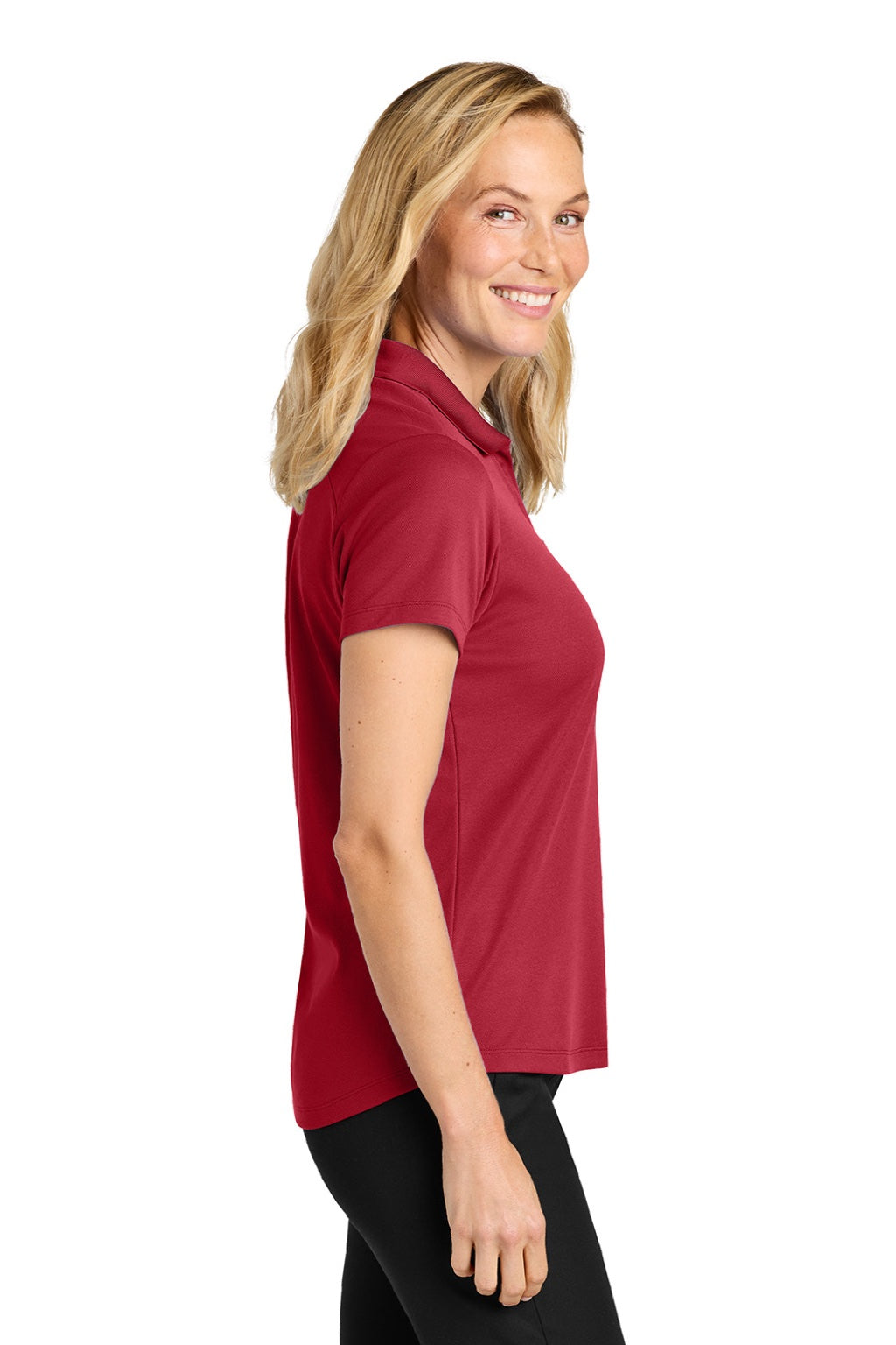 Port Authority LK620 Womens Plaited Pique Short Sleeve Polo Shirt Rich Red Model Side