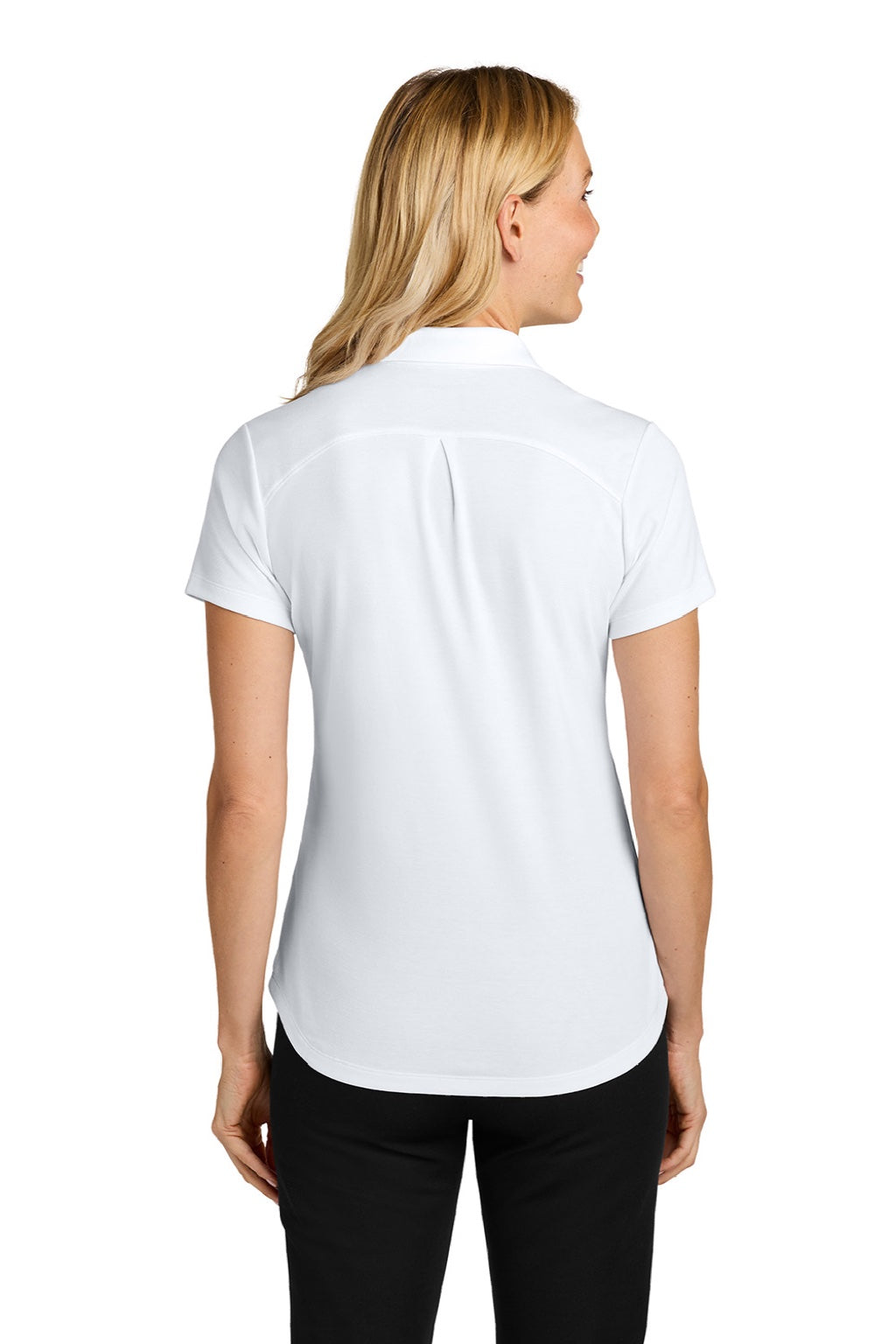 Port Authority LK620 Womens Plaited Pique Short Sleeve Polo Shirt White Model Back