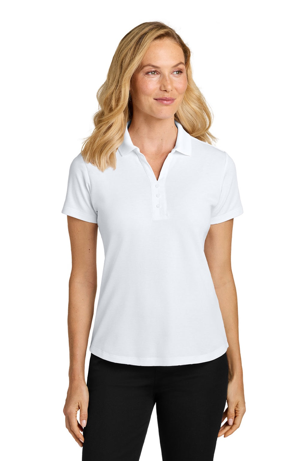 Port Authority LK620 Womens Plaited Pique Short Sleeve Polo Shirt White Model Front
