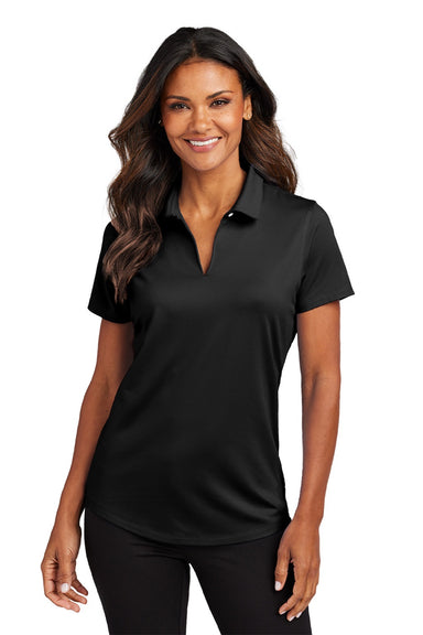 Port Authority LK683 Womens City Easy Care Moisture Wicking Short Sleeve Polo Shirt Black Model Front
