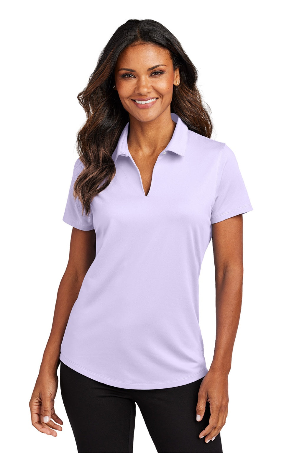 Port Authority LK683 Womens City Easy Care Moisture Wicking Short Sleeve Polo Shirt Bright Lavender Purple Model Front